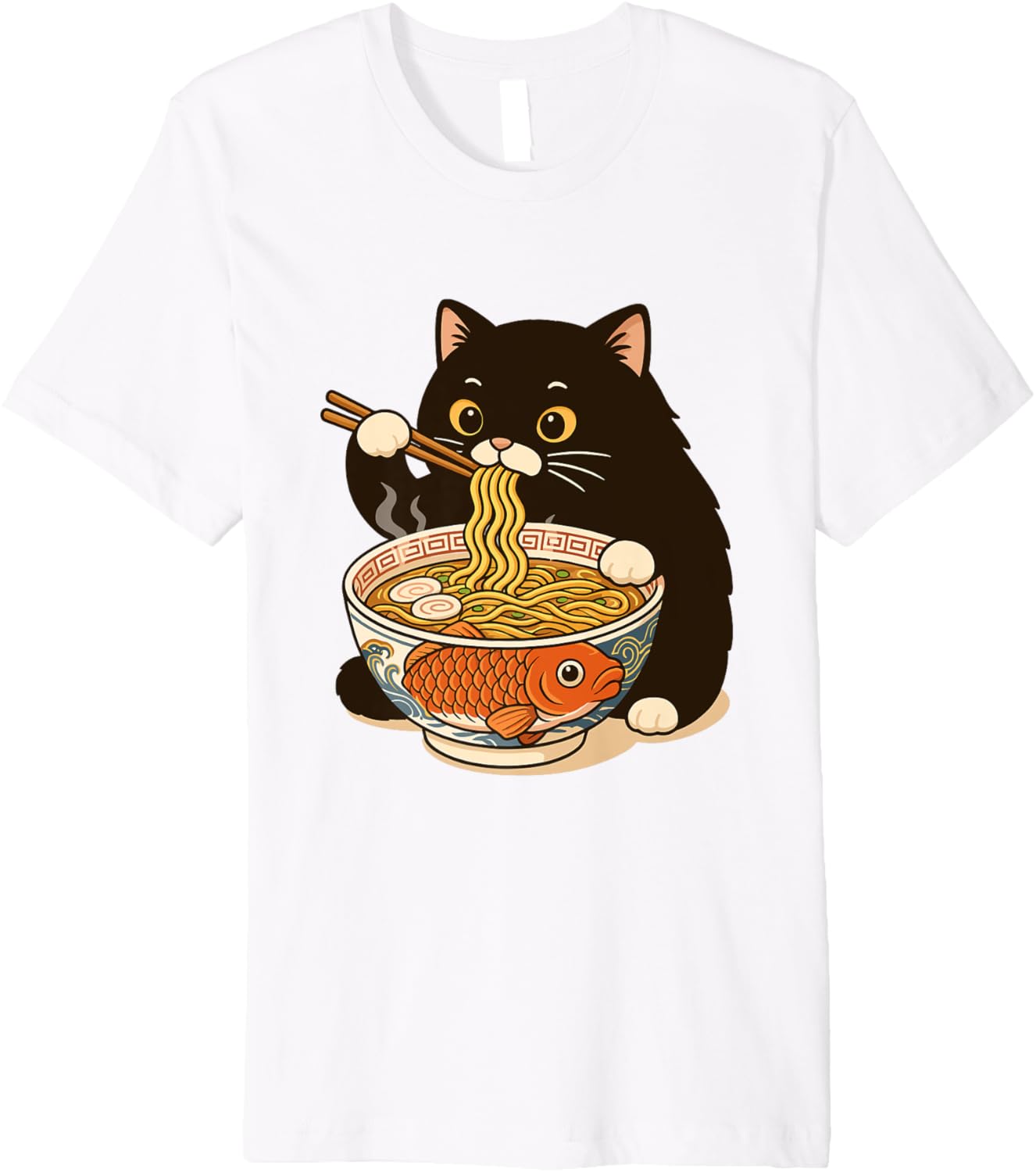 Fat Cat Ramen Anime Meme Eating Noodles Kawaii Premium