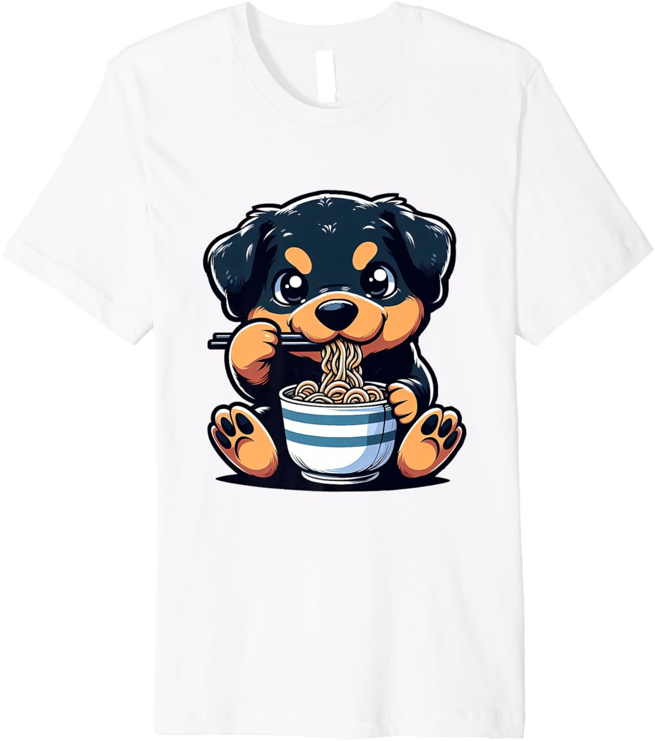 Dog Kawaii Eating Ramen Noodles Rottweiler Anime Premium