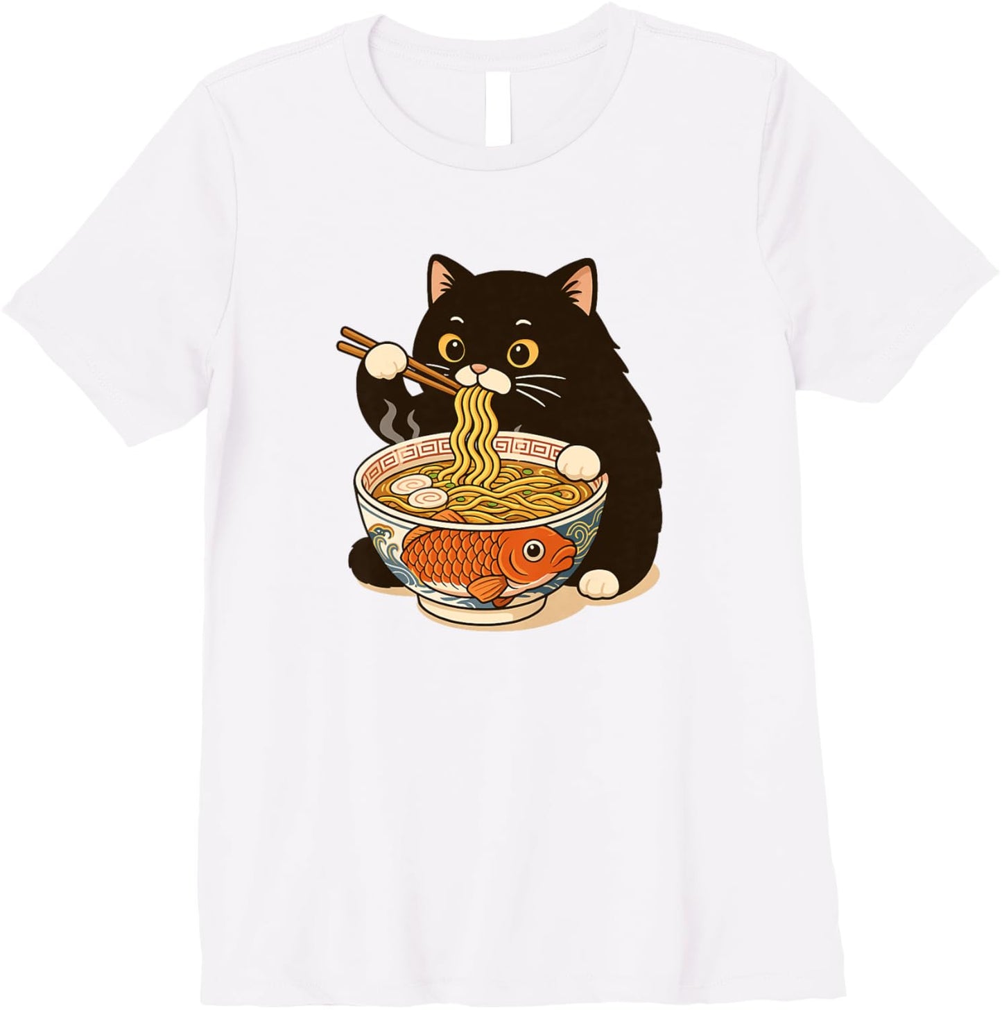 Fat Cat Ramen Anime Meme Eating Noodles Kawaii Premium