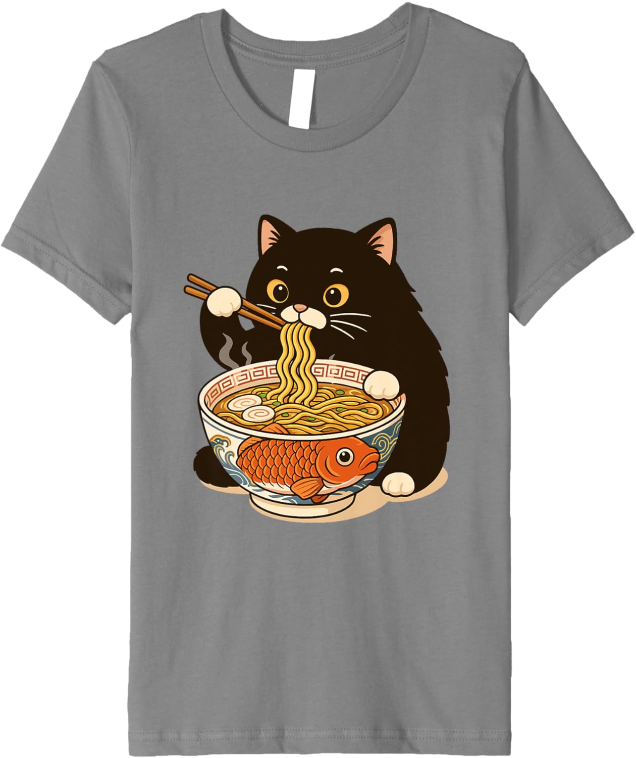 Fat Cat Ramen Anime Meme Eating Noodles Kawaii Premium