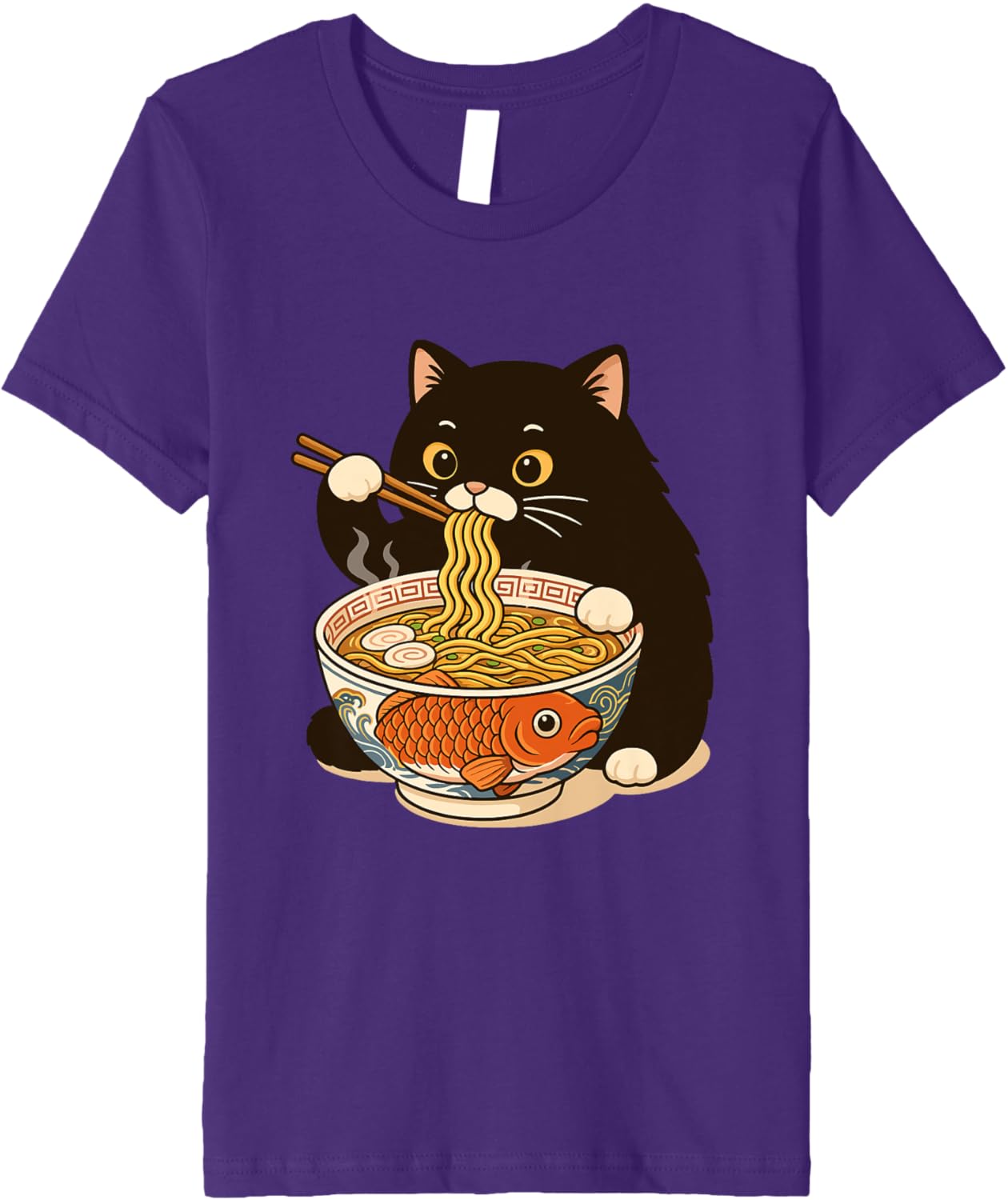Fat Cat Ramen Anime Meme Eating Noodles Kawaii Premium