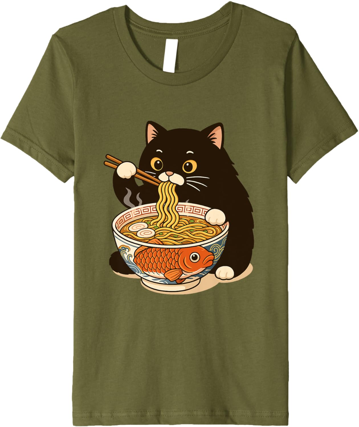 Fat Cat Ramen Anime Meme Eating Noodles Kawaii Premium