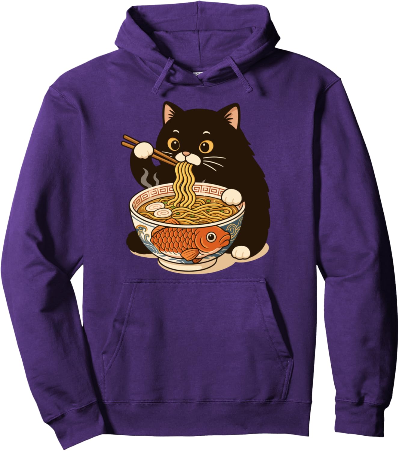 Fat Cat Ramen Anime Meme Eating Noodles Kawaii Pullover Hoodie