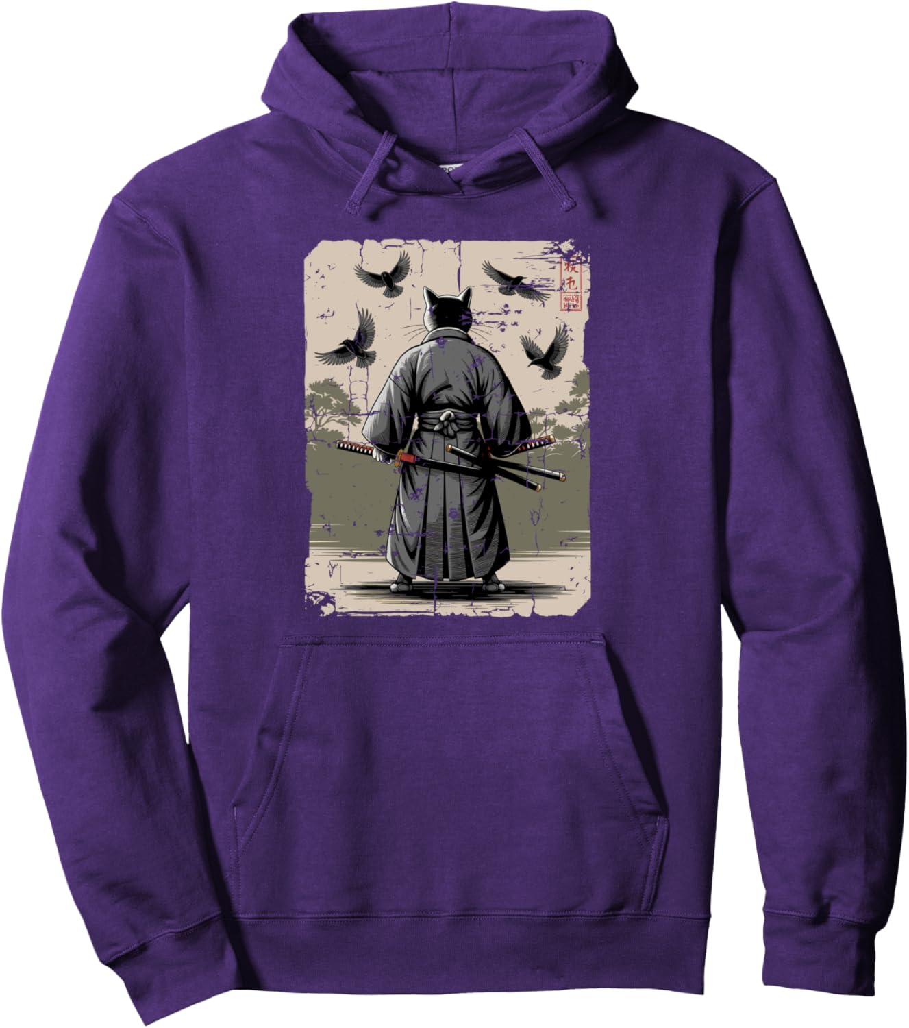 ?? Ninja Cat Samurai Warrior Vintage Japanese Anime Art Pullover Hoodie