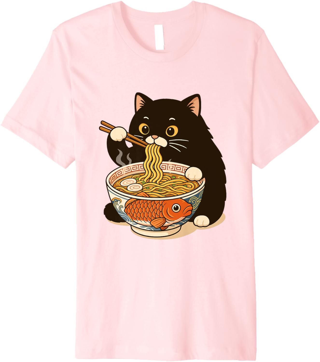Fat Cat Ramen Anime Meme Eating Noodles Kawaii Premium