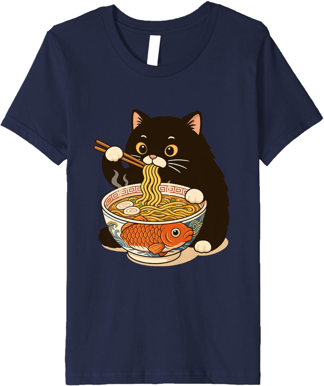 Fat Cat Ramen Anime Meme Eating Noodles Kawaii Premium