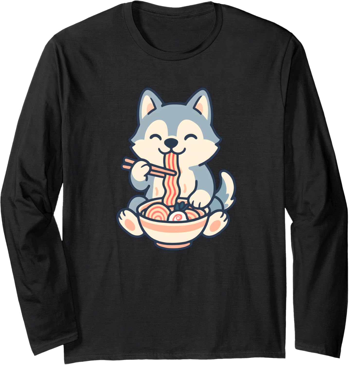 Husky Eating Ramen Noodles, Kawaii, Manga, Anime Long Sleeve