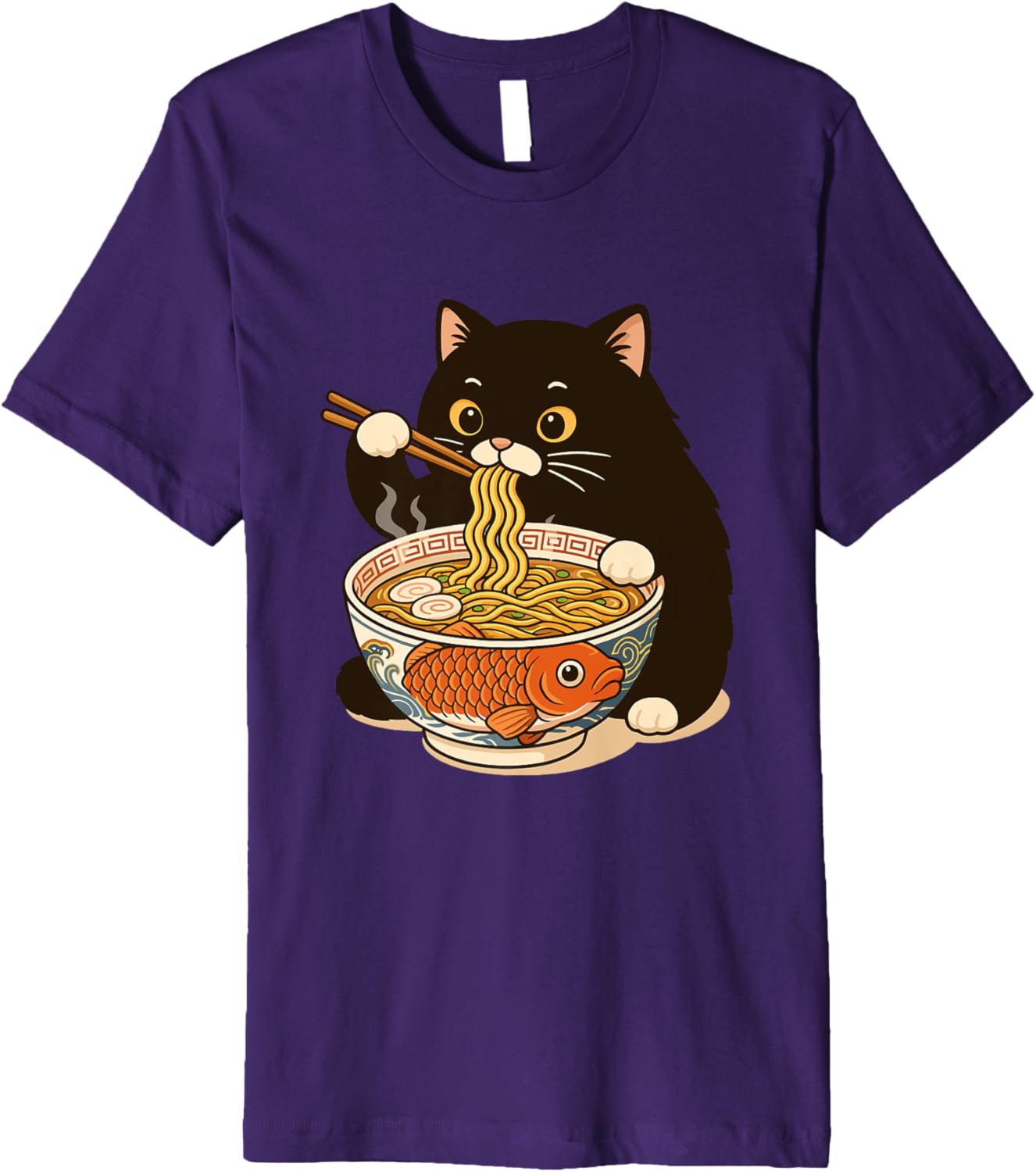 Fat Cat Ramen Anime Meme Eating Noodles Kawaii Premium