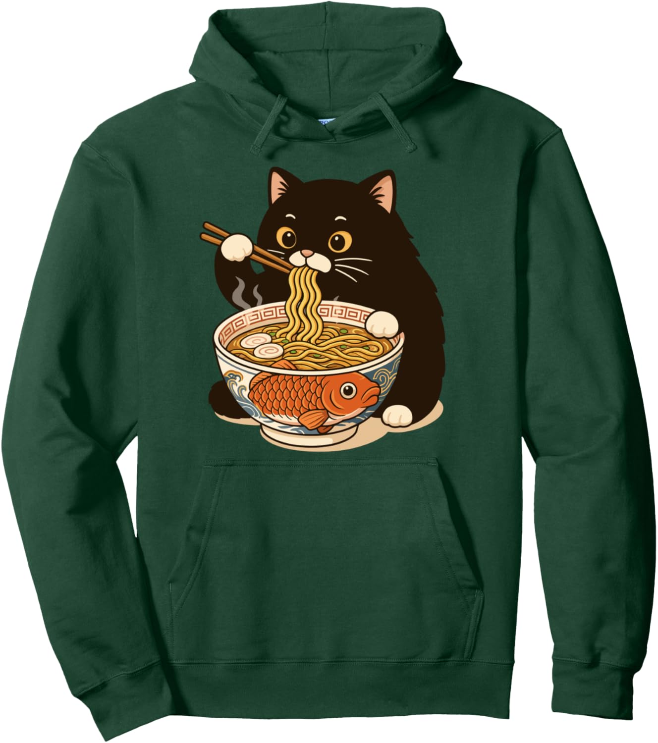 Fat Cat Ramen Anime Meme Eating Noodles Kawaii Pullover Hoodie