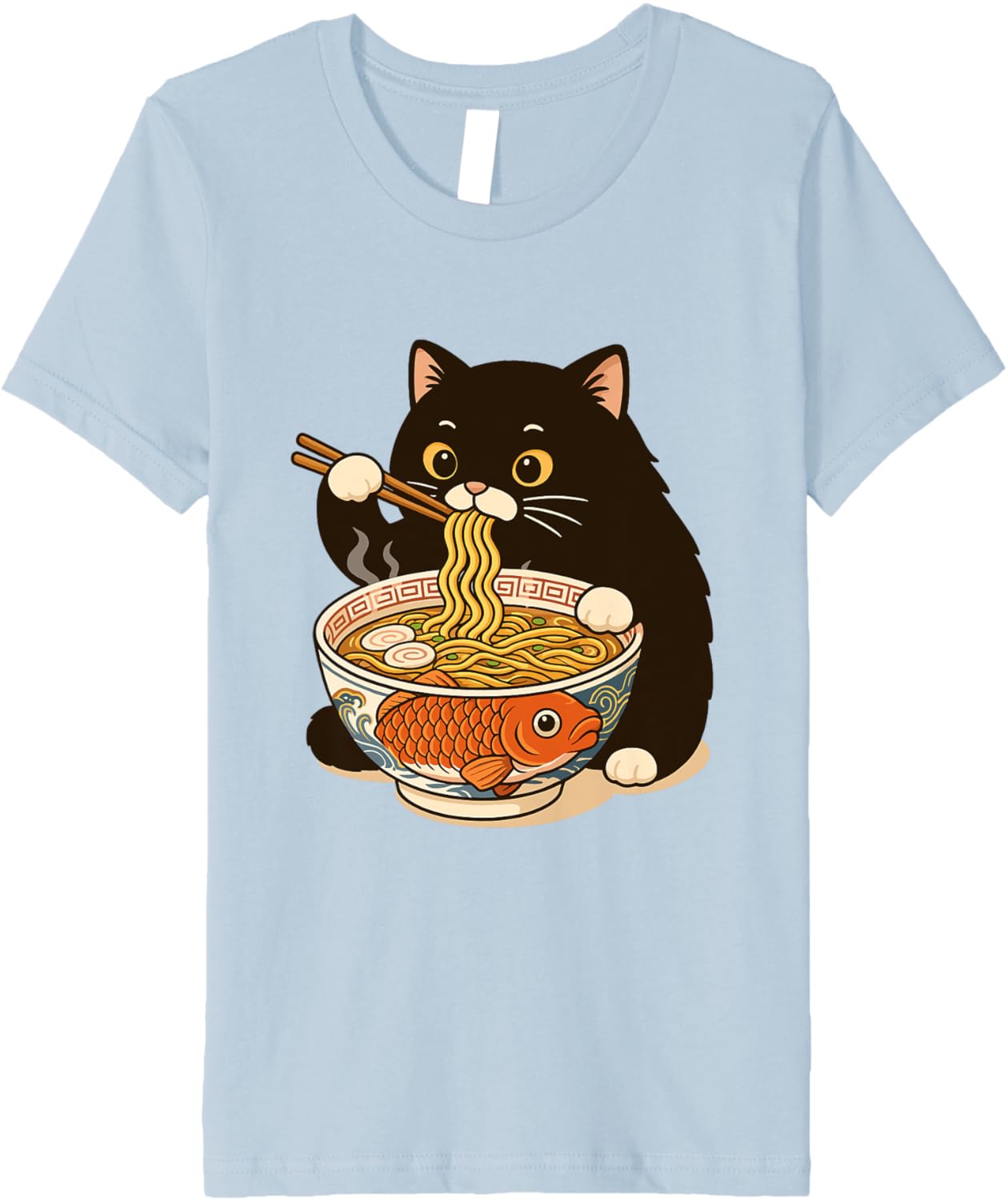 Fat Cat Ramen Anime Meme Eating Noodles Kawaii Premium