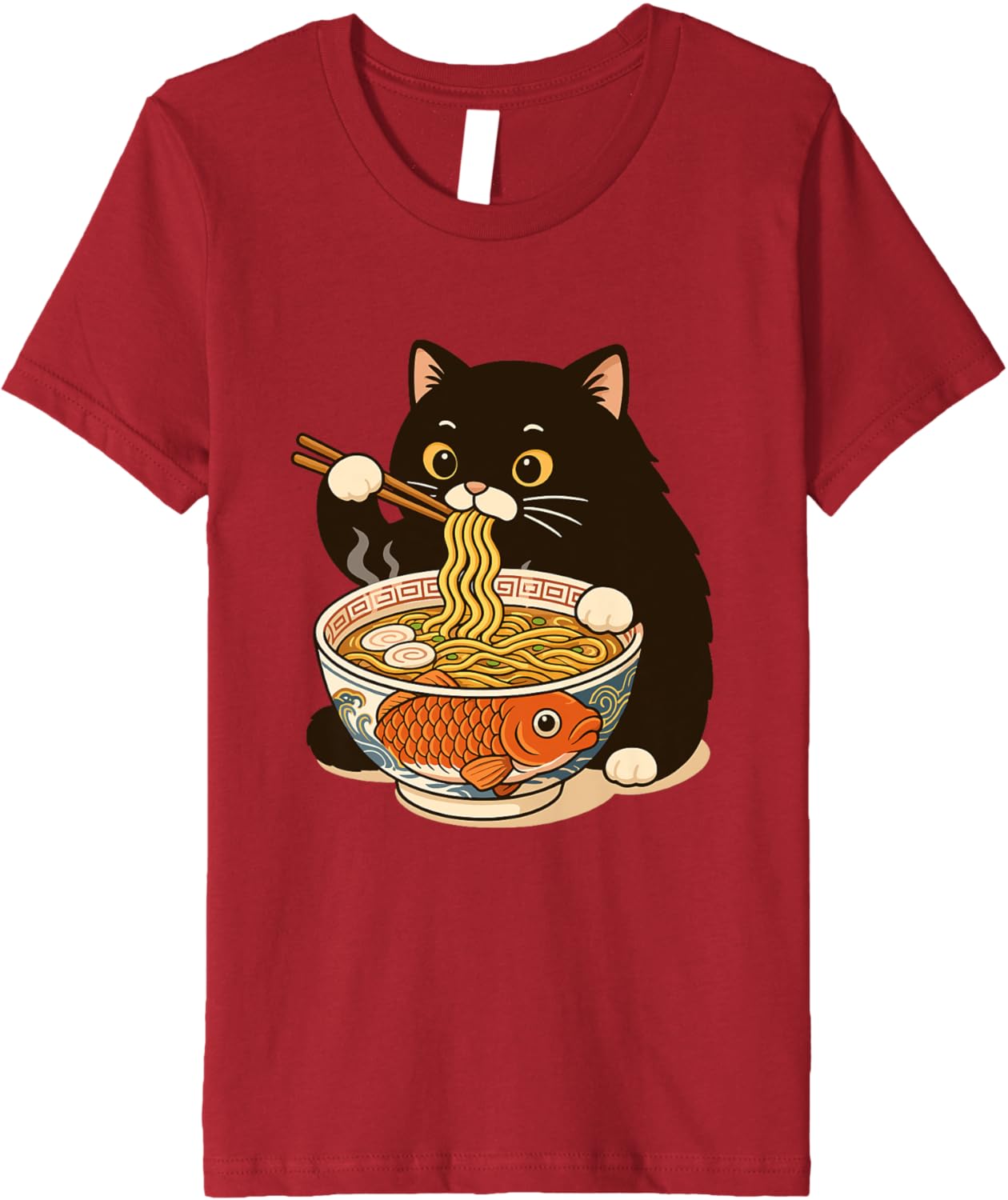 Fat Cat Ramen Anime Meme Eating Noodles Kawaii Premium