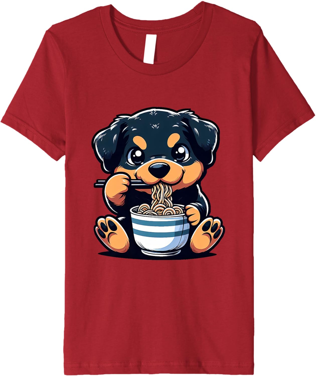 Dog Kawaii Eating Ramen Noodles Rottweiler Anime Premium