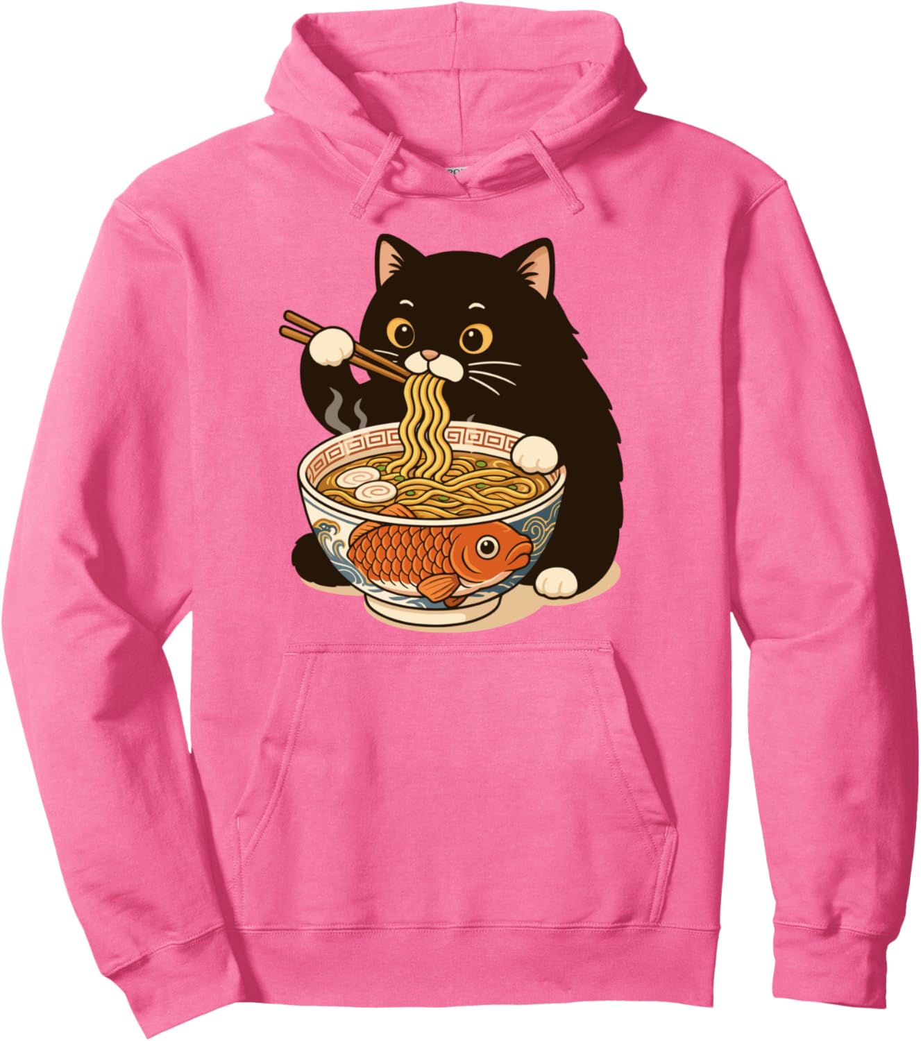 Fat Cat Ramen Anime Meme Eating Noodles Kawaii Pullover Hoodie
