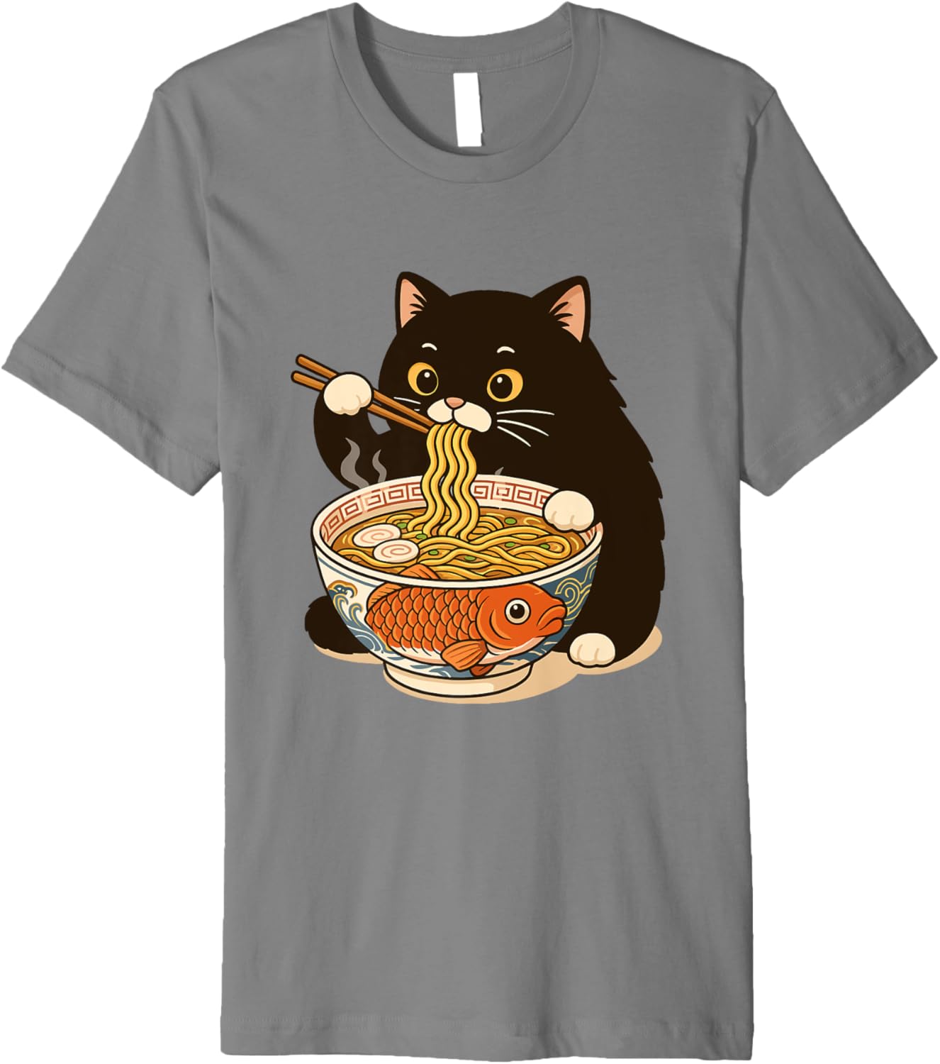 Fat Cat Ramen Anime Meme Eating Noodles Kawaii Premium
