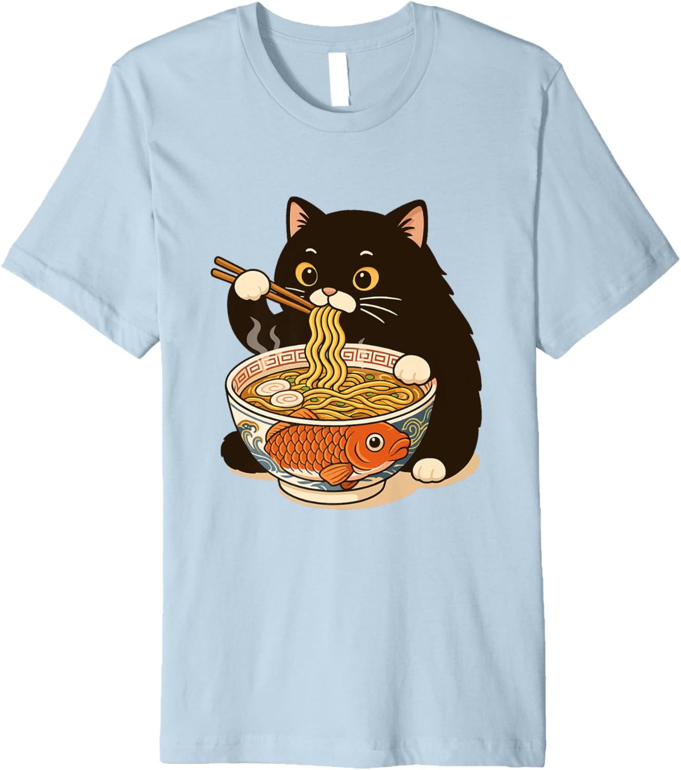 Fat Cat Ramen Anime Meme Eating Noodles Kawaii Premium