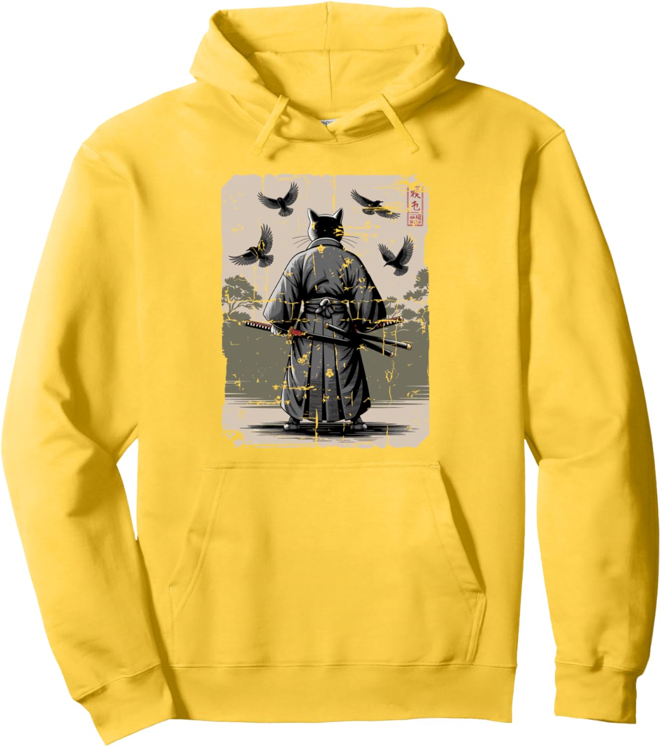 ?? Ninja Cat Samurai Warrior Vintage Japanese Anime Art Pullover Hoodie