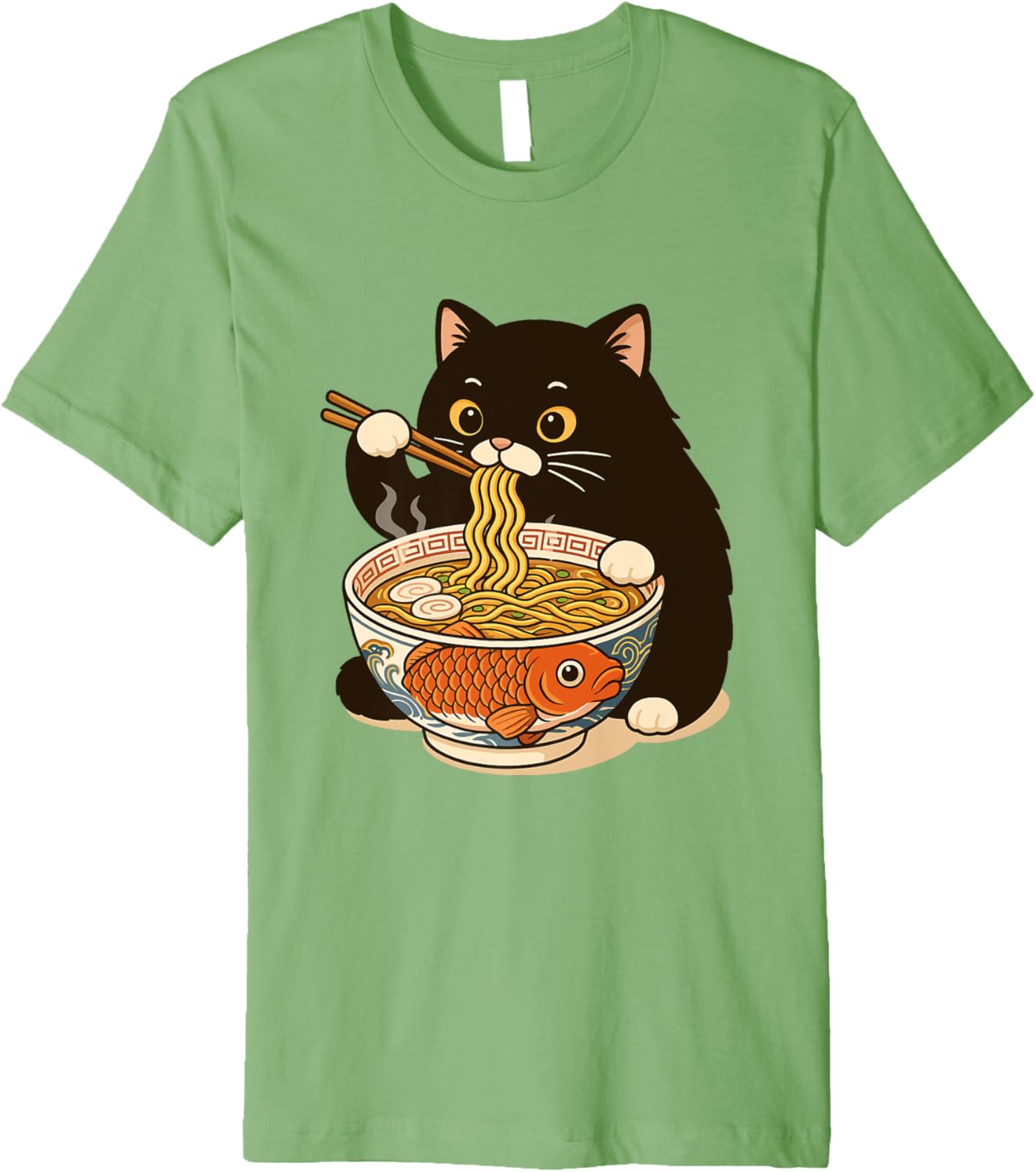 Fat Cat Ramen Anime Meme Eating Noodles Kawaii Premium