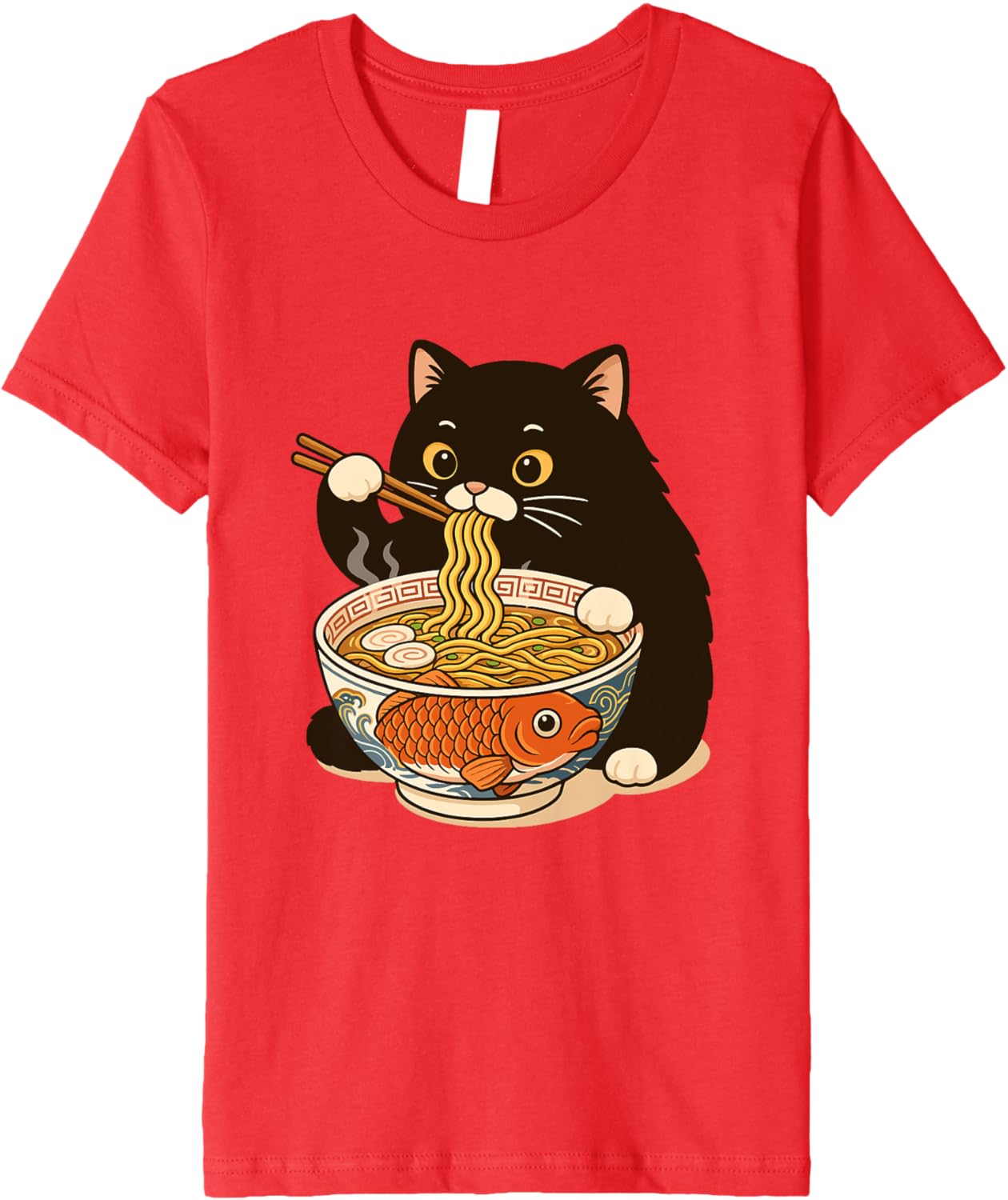 Fat Cat Ramen Anime Meme Eating Noodles Kawaii Premium