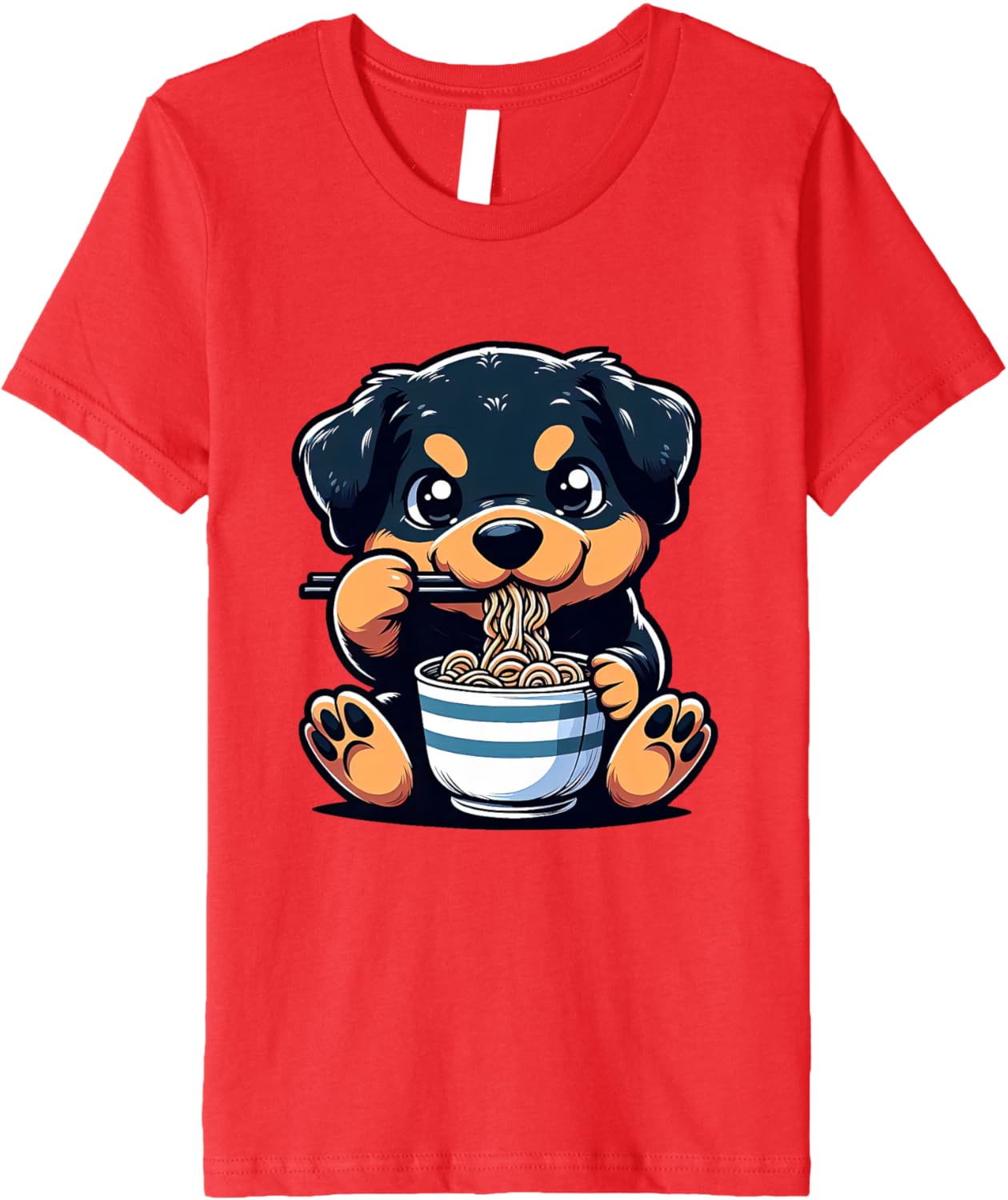 Dog Kawaii Eating Ramen Noodles Rottweiler Anime Premium