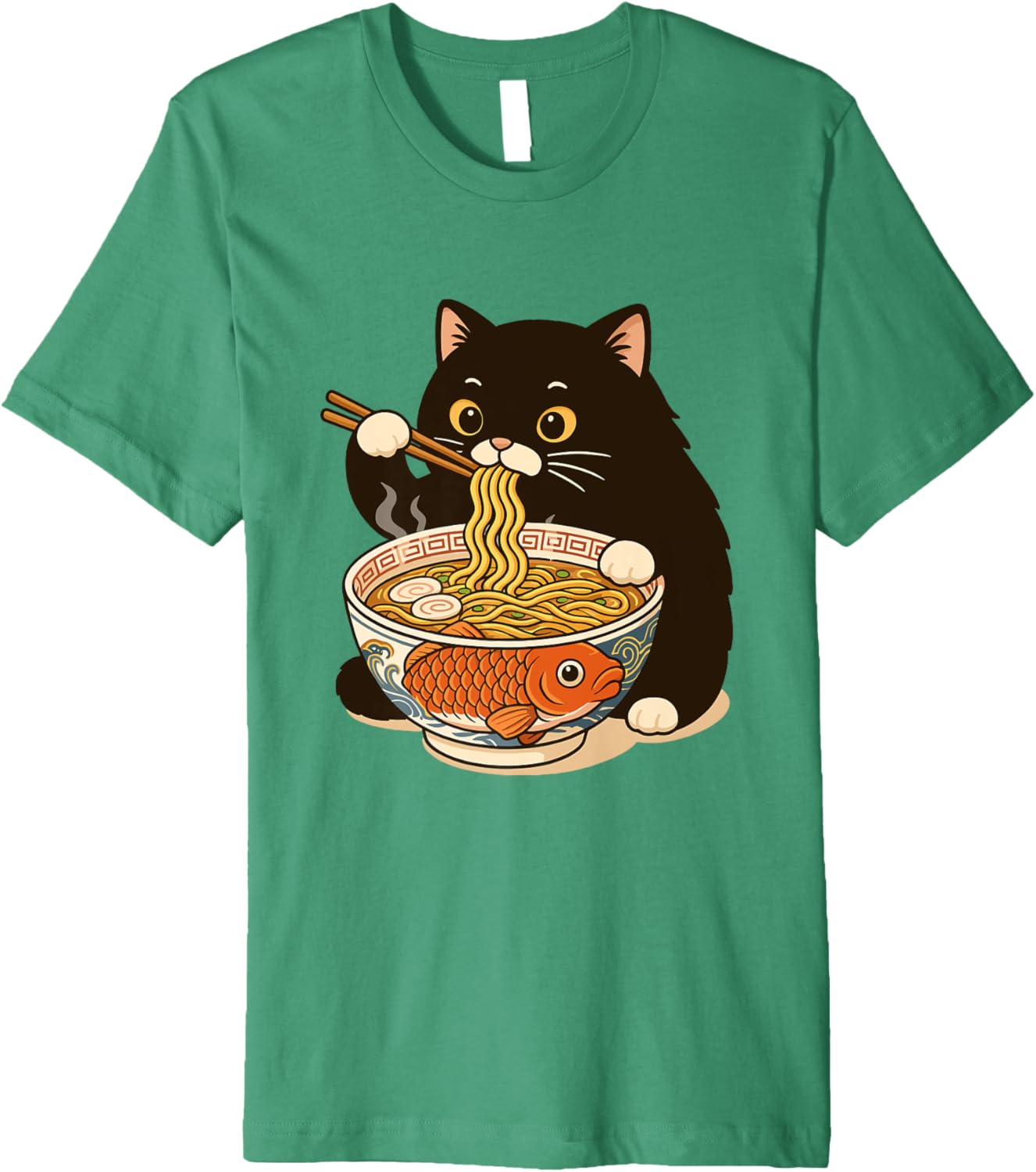 Fat Cat Ramen Anime Meme Eating Noodles Kawaii Premium