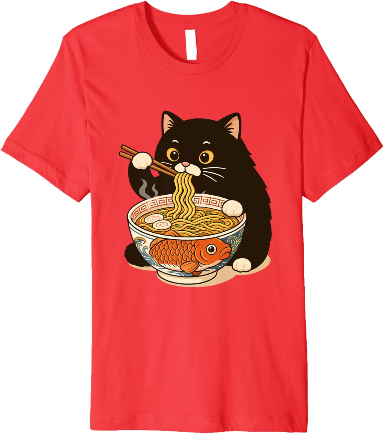 Fat Cat Ramen Anime Meme Eating Noodles Kawaii Premium