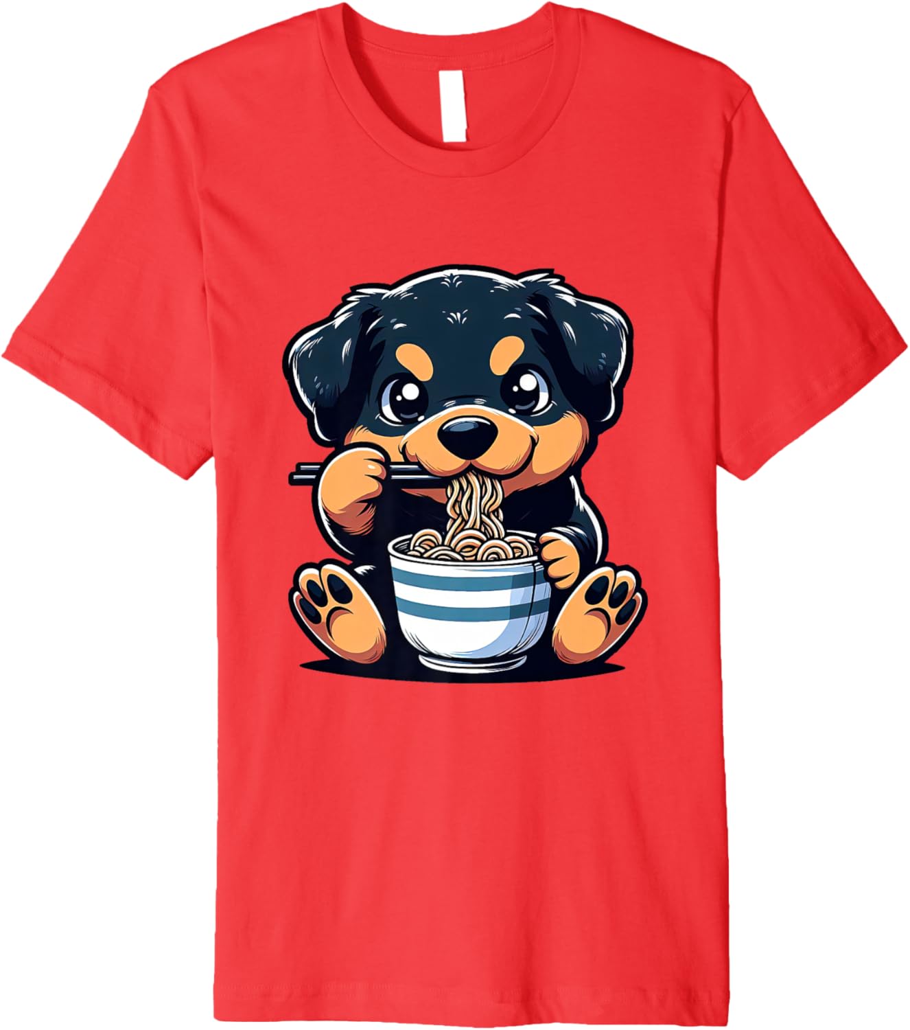 Dog Kawaii Eating Ramen Noodles Rottweiler Anime Premium