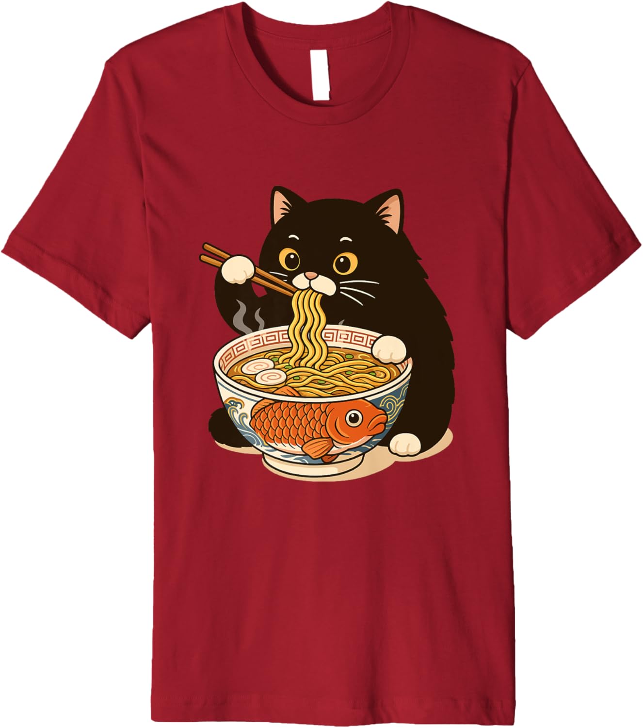 Fat Cat Ramen Anime Meme Eating Noodles Kawaii Premium