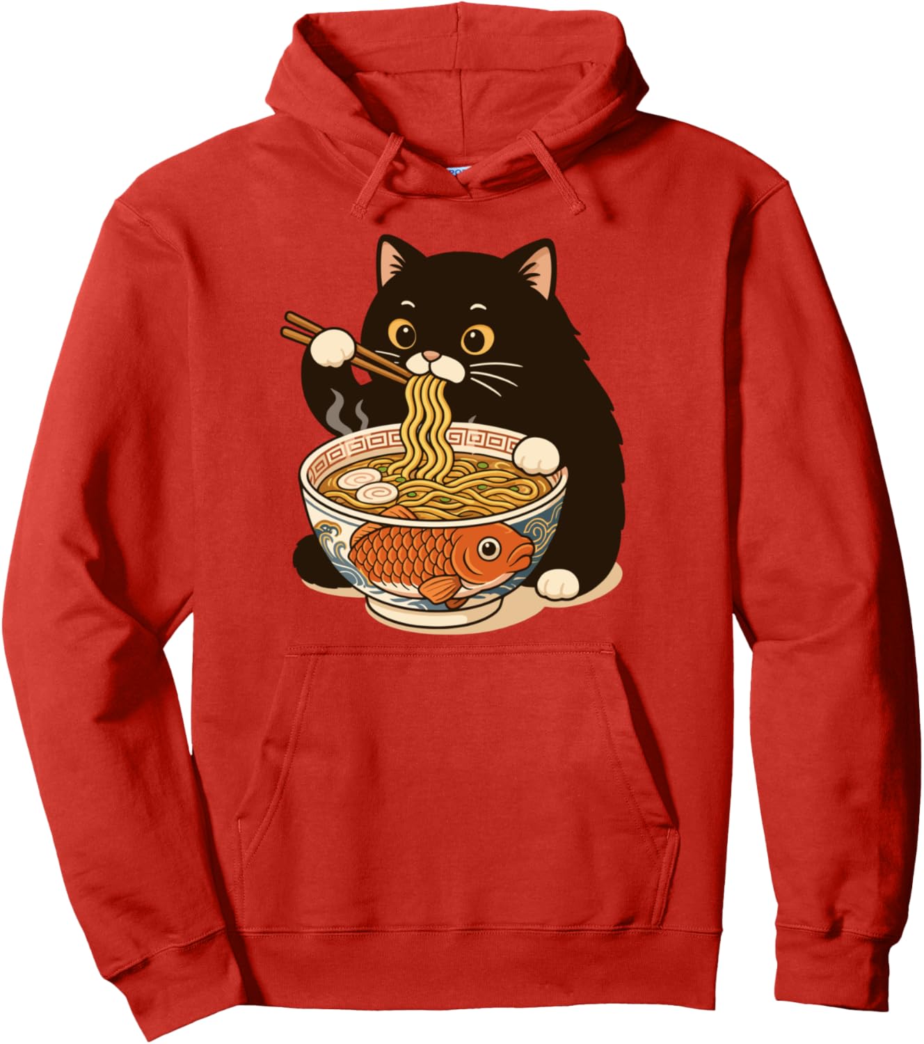 Fat Cat Ramen Anime Meme Eating Noodles Kawaii Pullover Hoodie