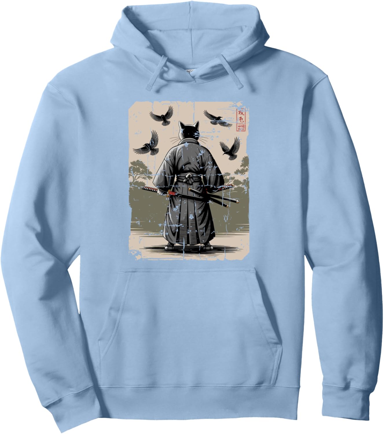 ?? Ninja Cat Samurai Warrior Vintage Japanese Anime Art Pullover Hoodie