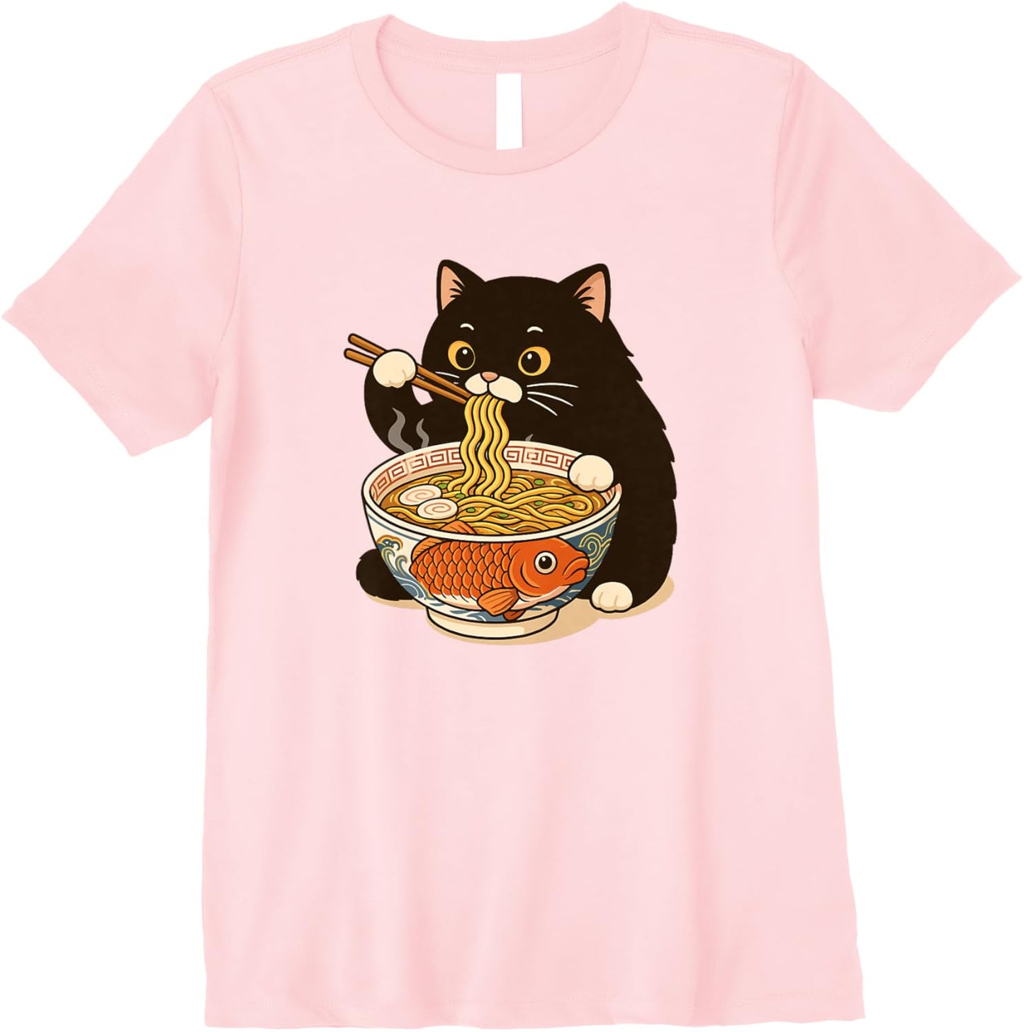 Fat Cat Ramen Anime Meme Eating Noodles Kawaii Premium