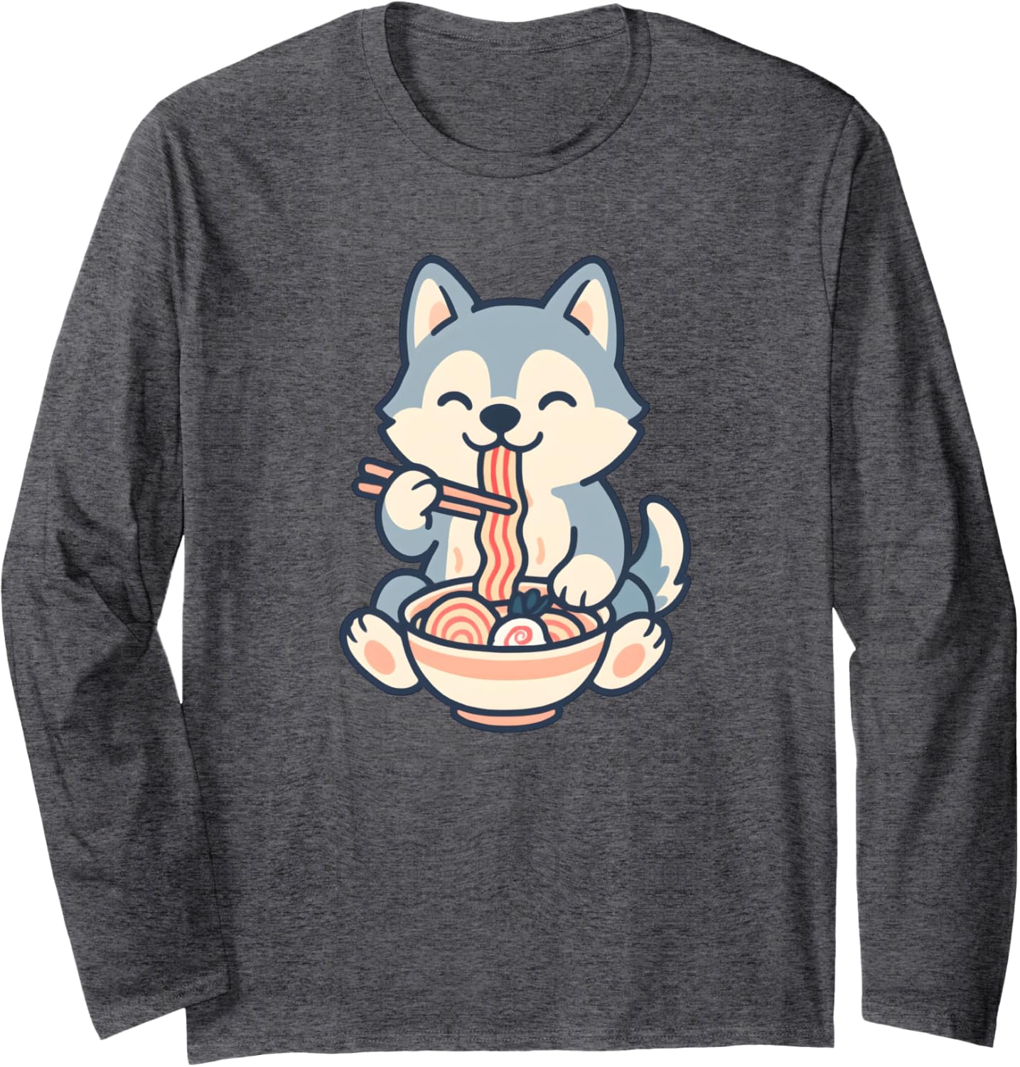 Husky Eating Ramen Noodles, Kawaii, Manga, Anime Long Sleeve