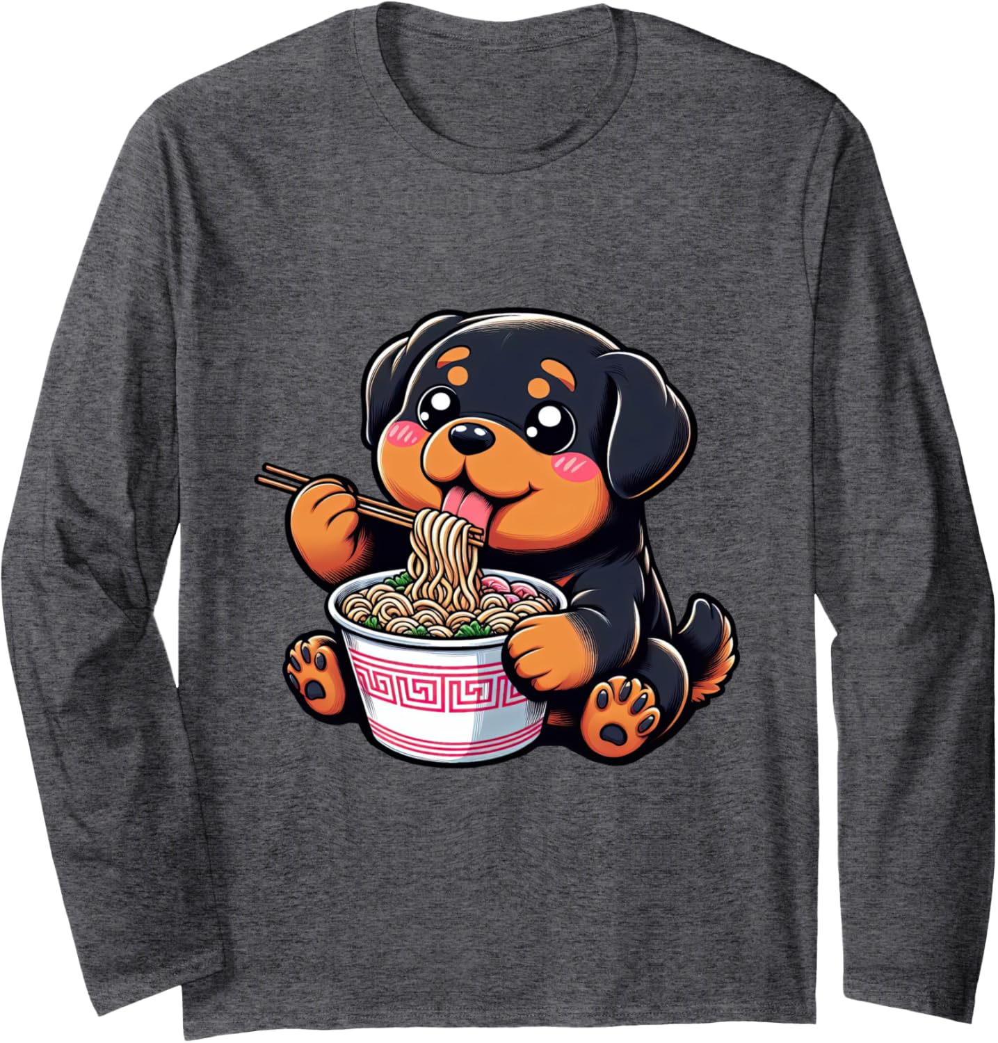 Anime Kawaii Rottweiler Dog Eating Ramen Noodles Teen Girl Long Sleeve