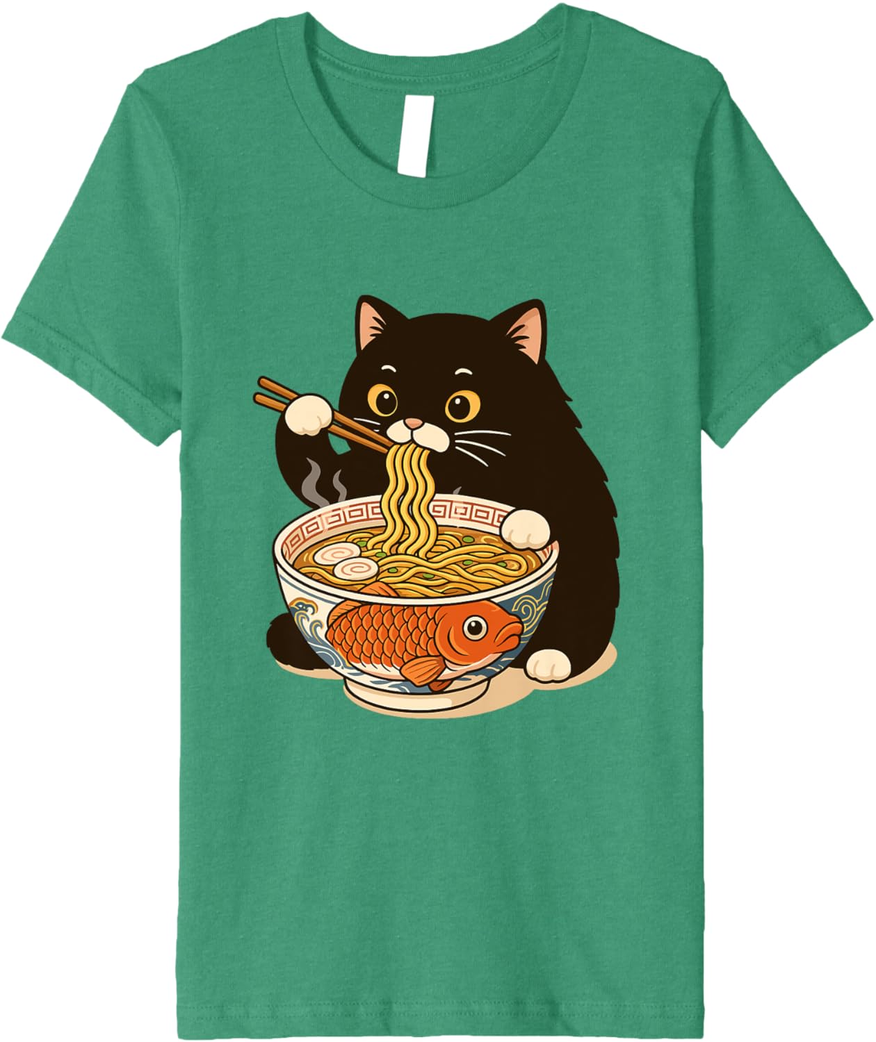 Fat Cat Ramen Anime Meme Eating Noodles Kawaii Premium