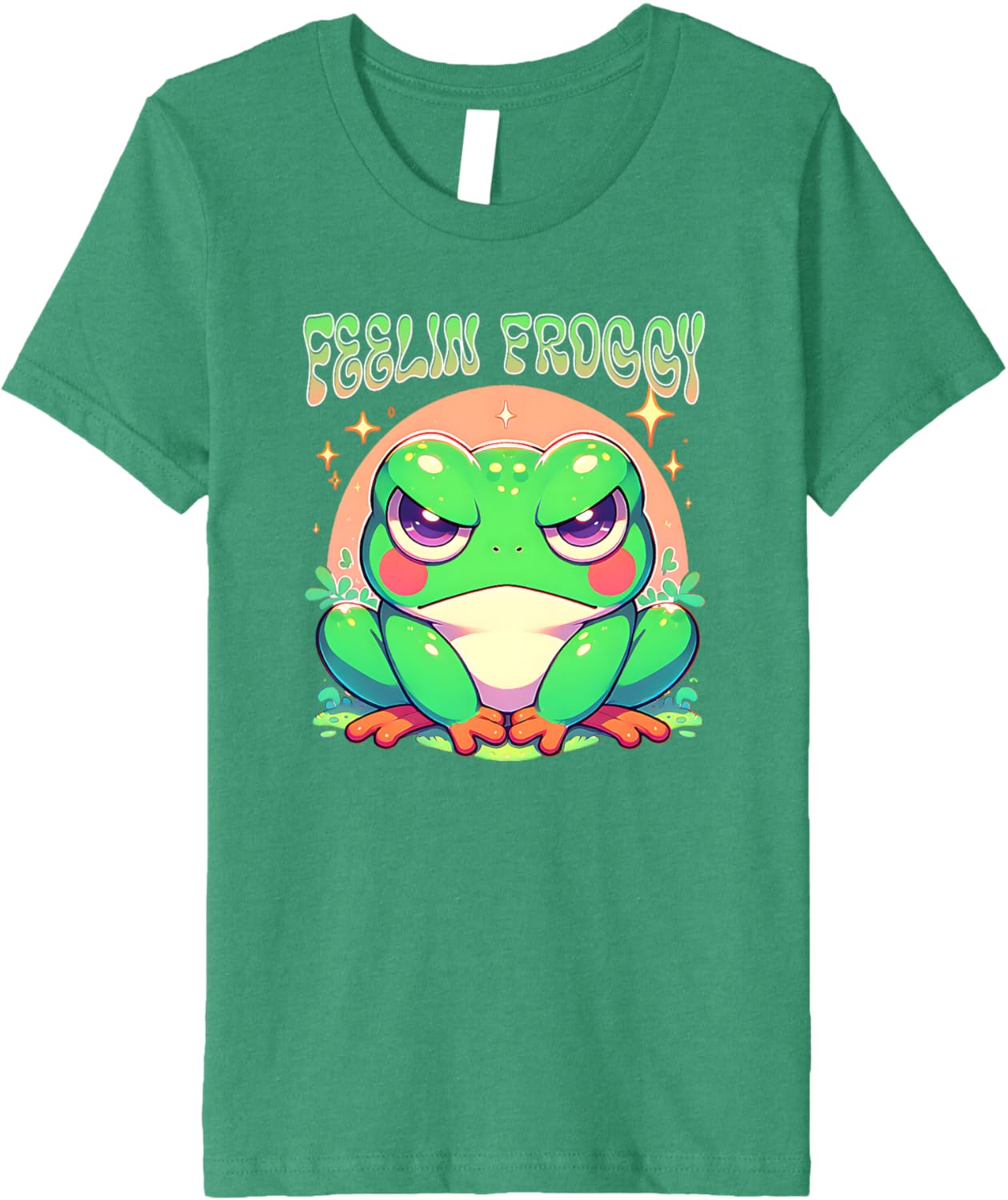 Kids Grumpy Frog Feelin Froggy Cute Japanese Anime Style Girls Premium