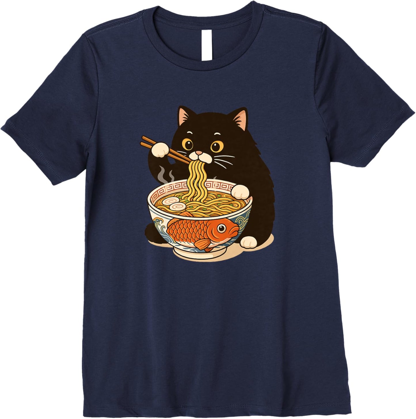 Fat Cat Ramen Anime Meme Eating Noodles Kawaii Premium