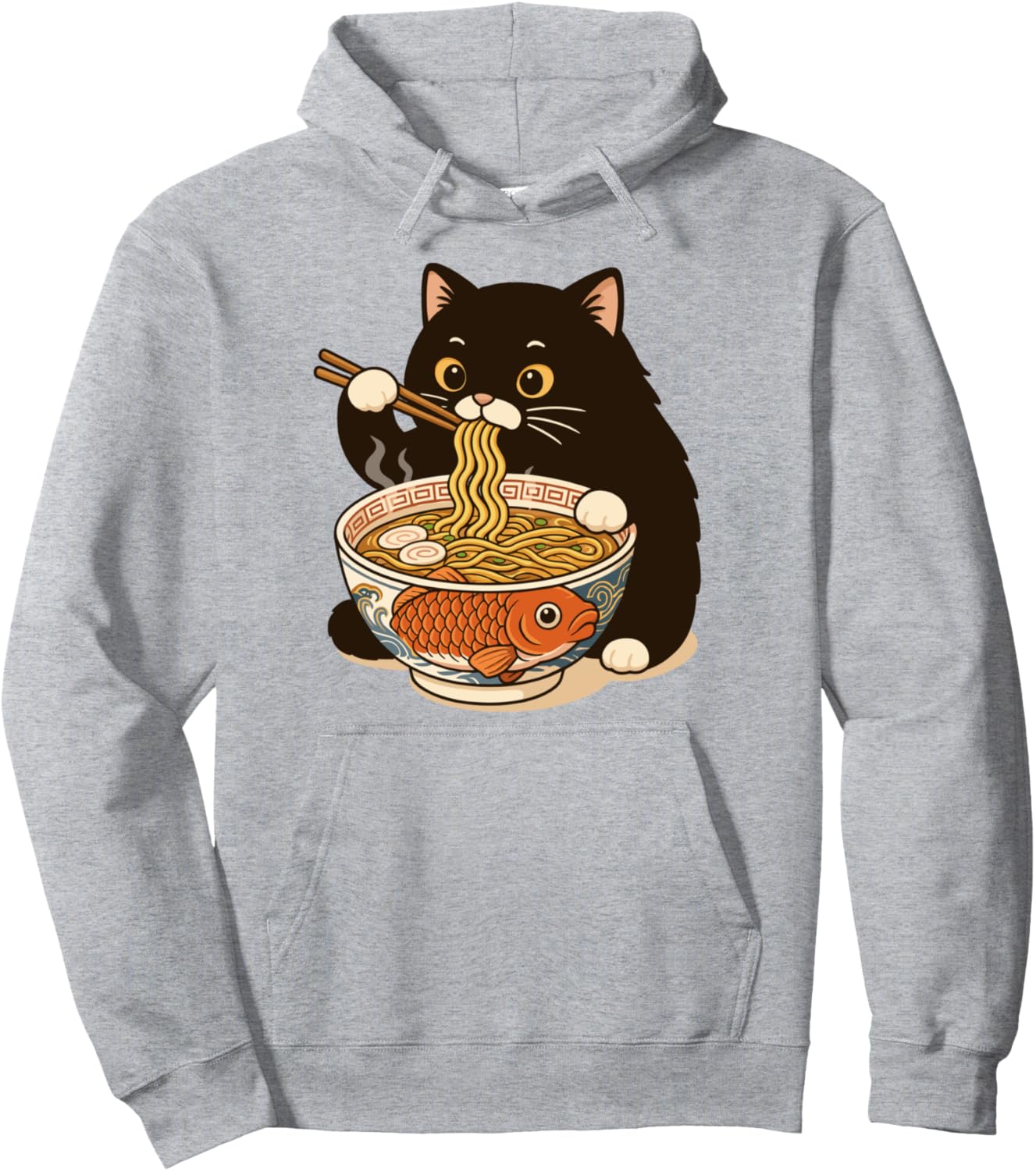 Fat Cat Ramen Anime Meme Eating Noodles Kawaii Pullover Hoodie