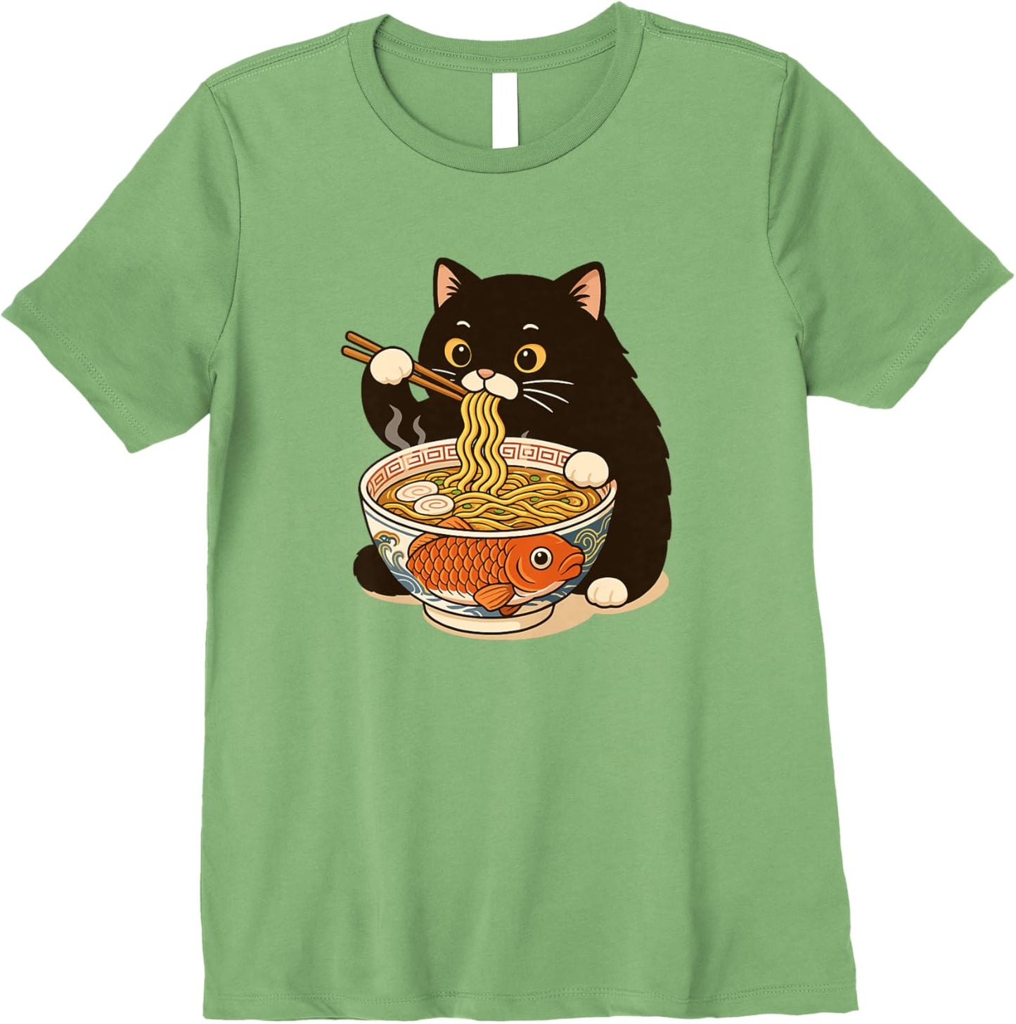 Fat Cat Ramen Anime Meme Eating Noodles Kawaii Premium