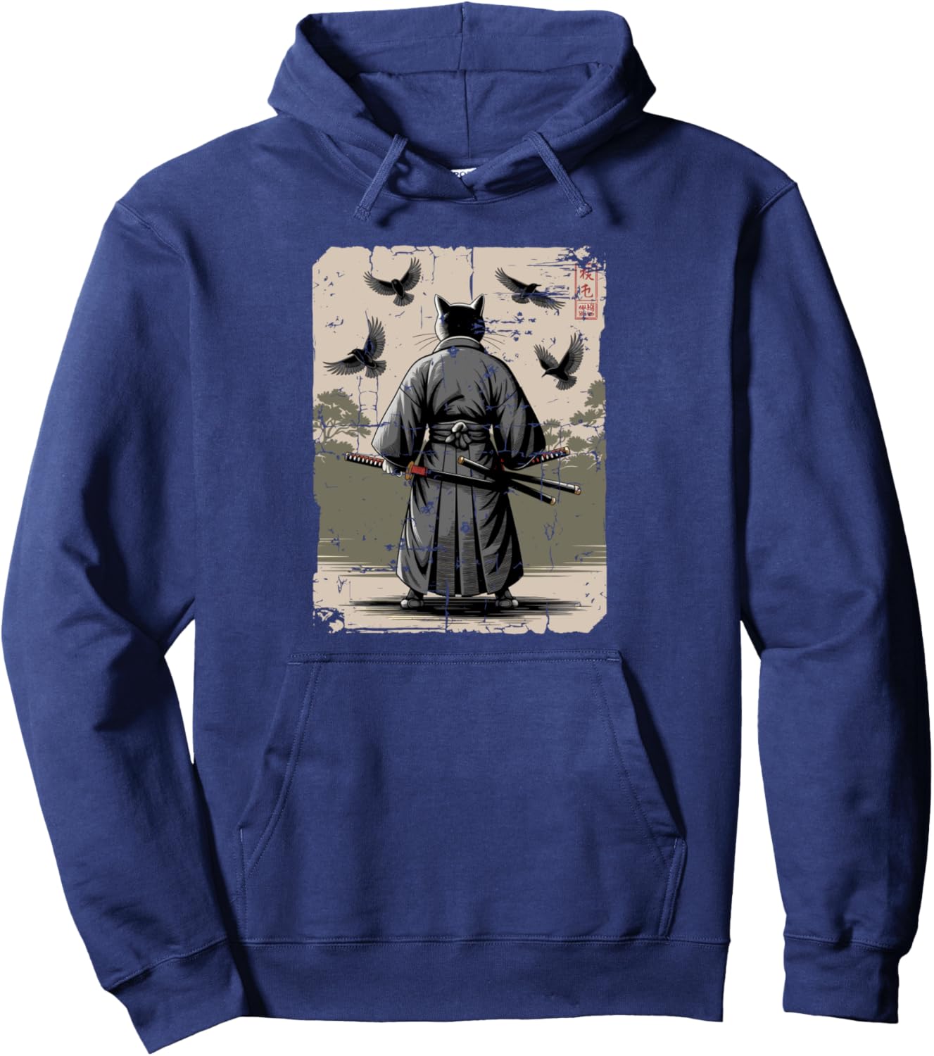 ?? Ninja Cat Samurai Warrior Vintage Japanese Anime Art Pullover Hoodie