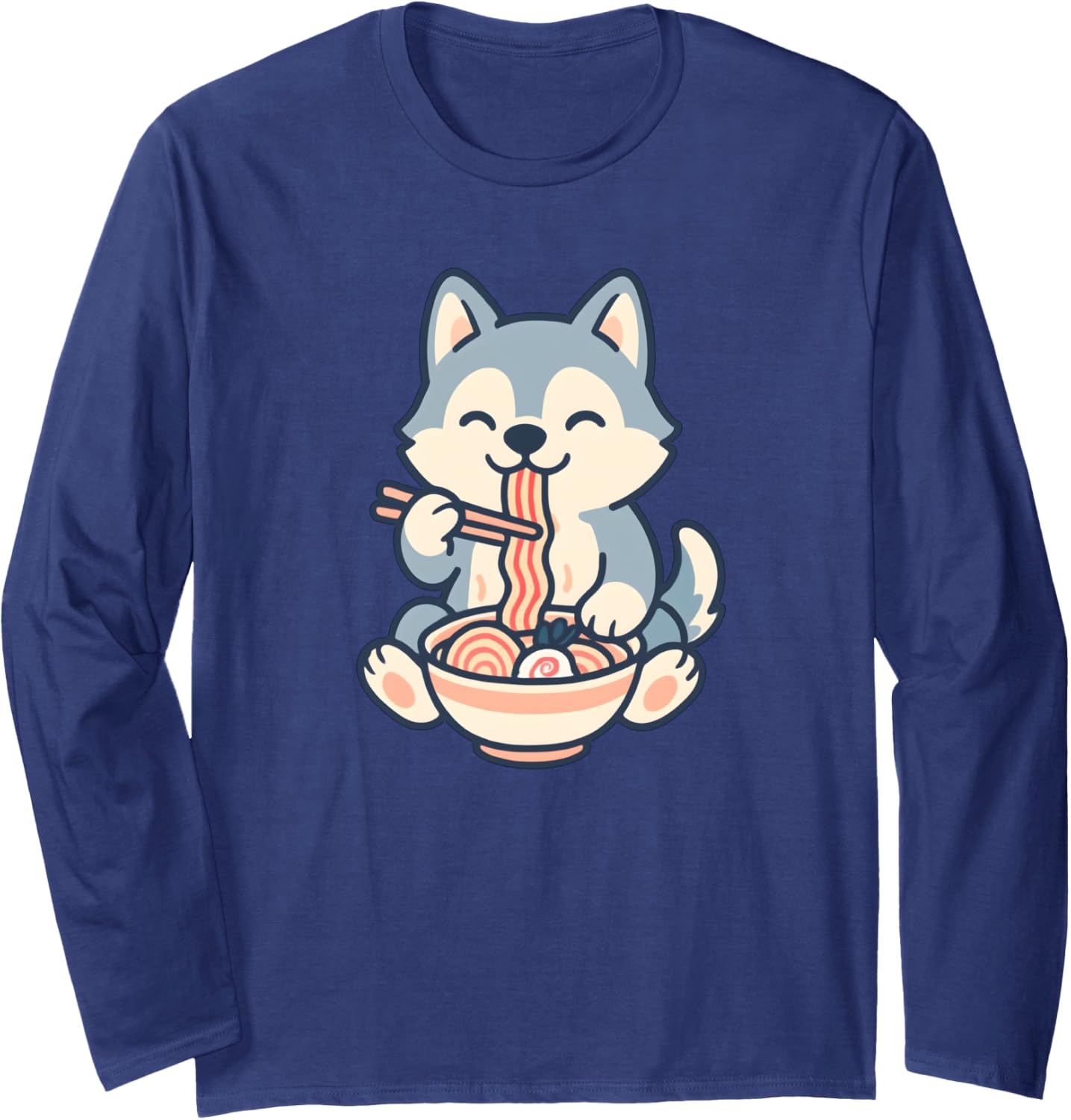 Husky Eating Ramen Noodles, Kawaii, Manga, Anime Long Sleeve