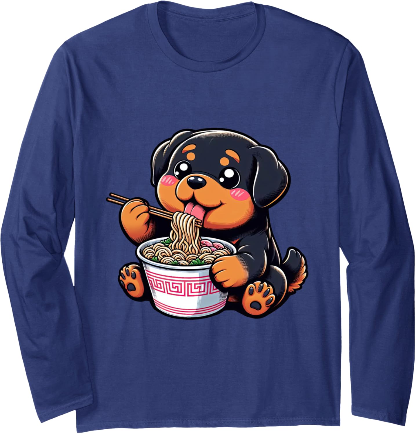 Anime Kawaii Rottweiler Dog Eating Ramen Noodles Teen Girl Long Sleeve