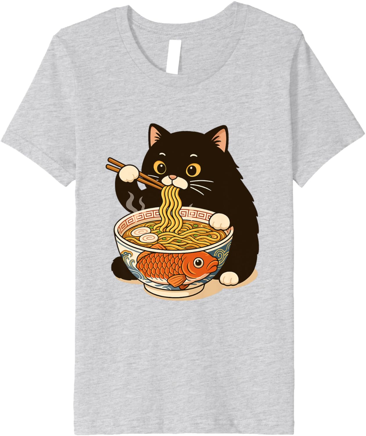 Fat Cat Ramen Anime Meme Eating Noodles Kawaii Premium