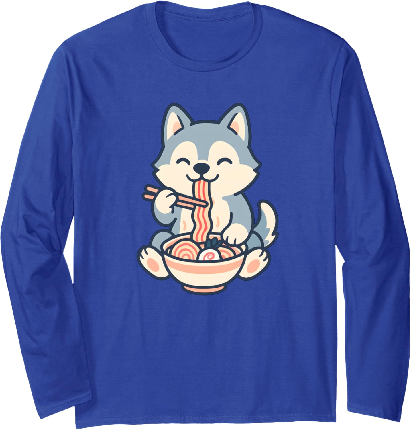 Husky Eating Ramen Noodles, Kawaii, Manga, Anime Long Sleeve