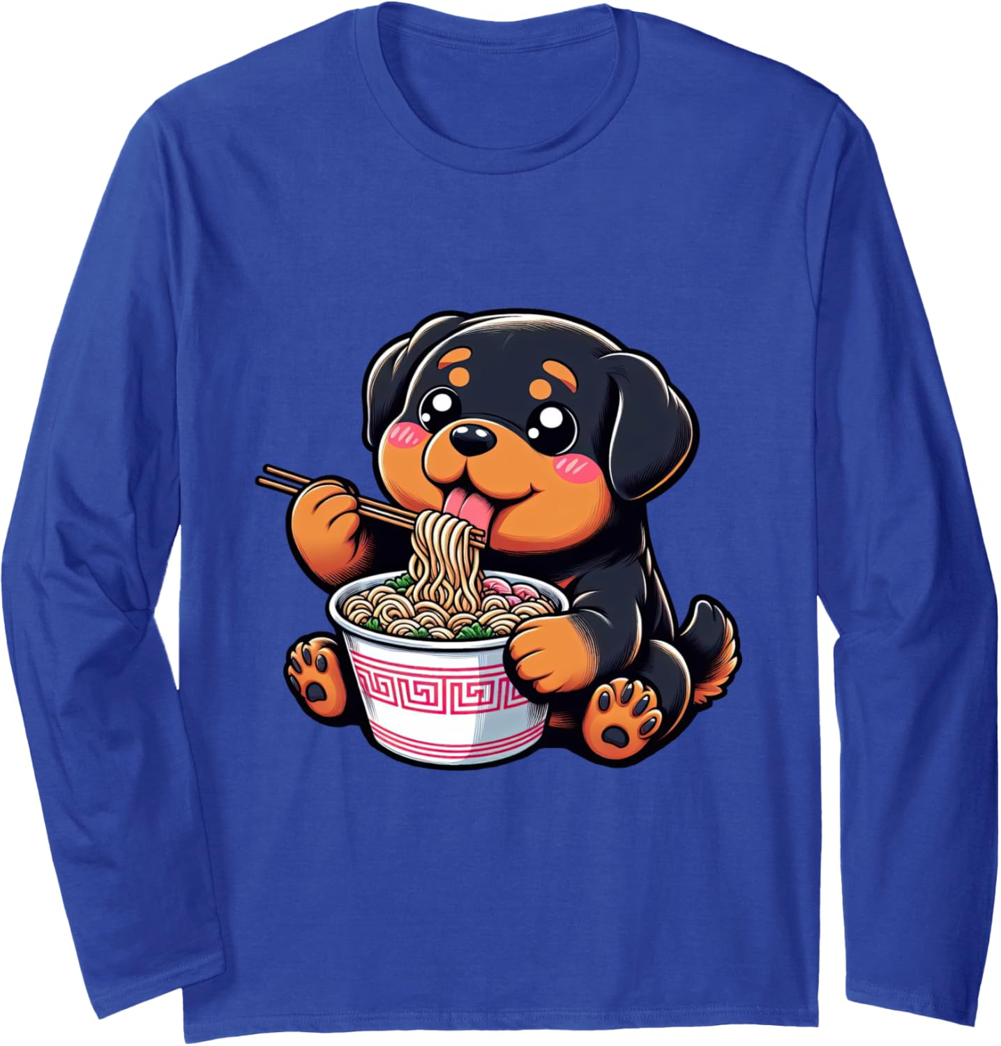 Anime Kawaii Rottweiler Dog Eating Ramen Noodles Teen Girl Long Sleeve