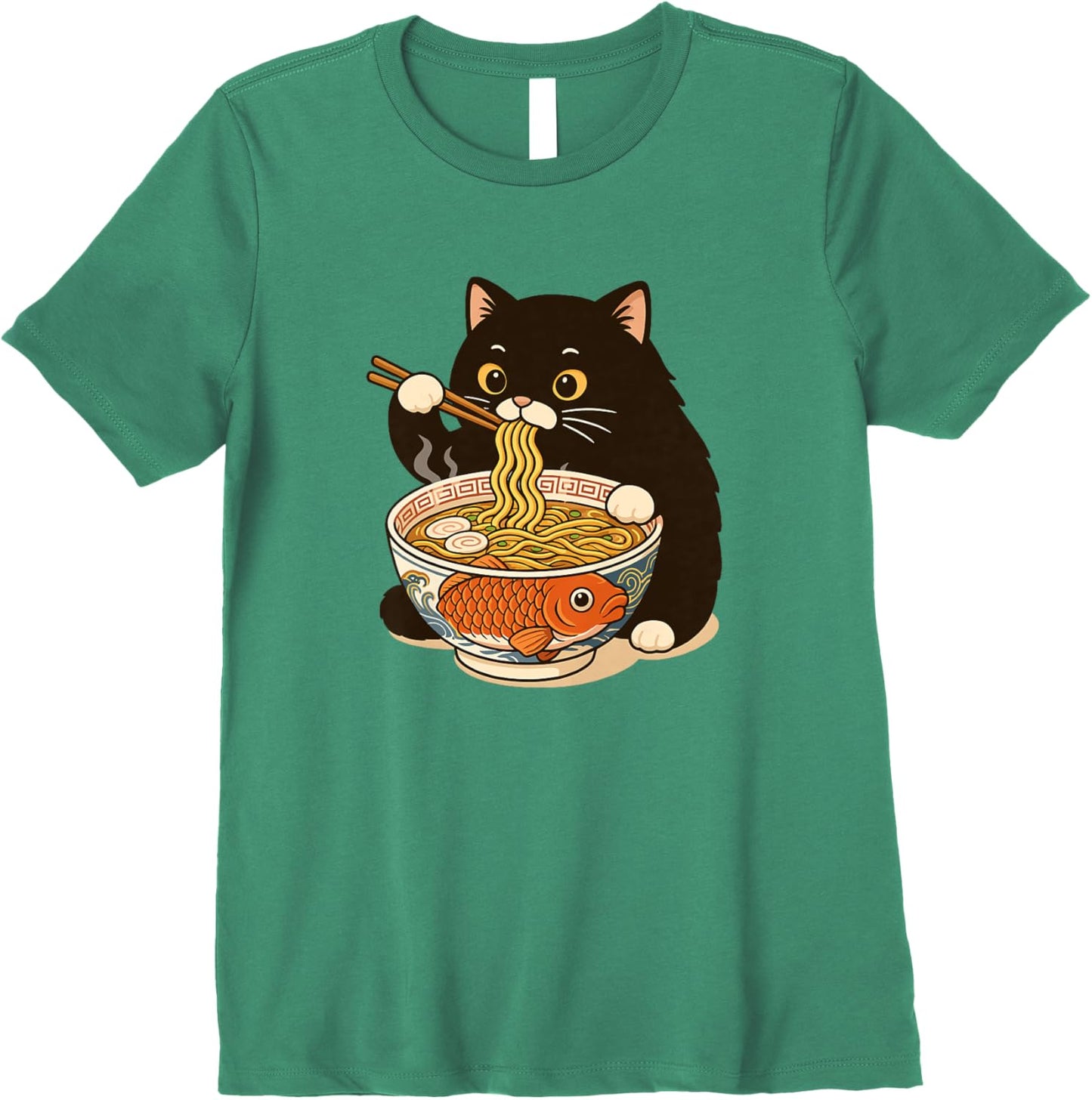 Fat Cat Ramen Anime Meme Eating Noodles Kawaii Premium