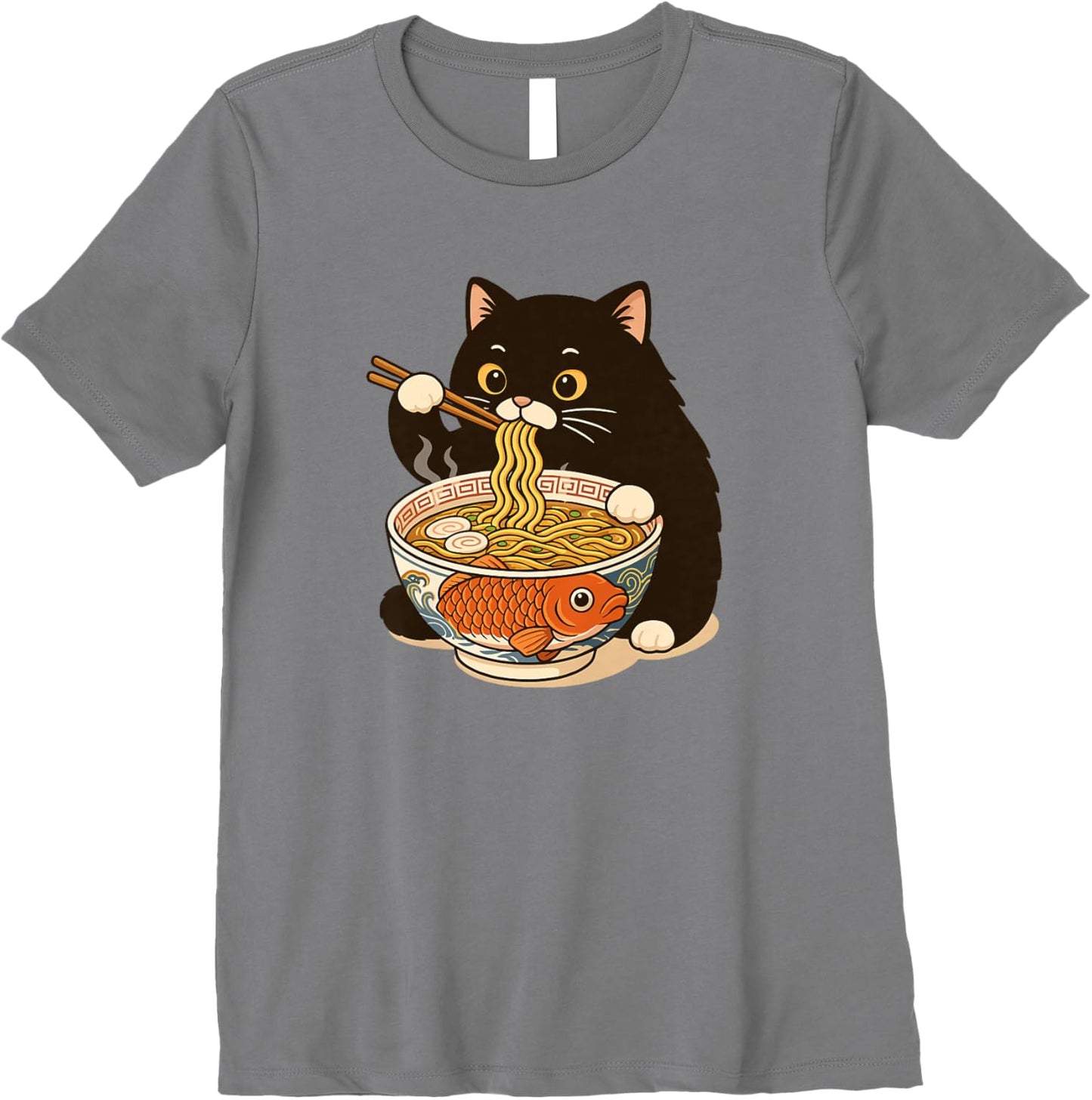 Fat Cat Ramen Anime Meme Eating Noodles Kawaii Premium