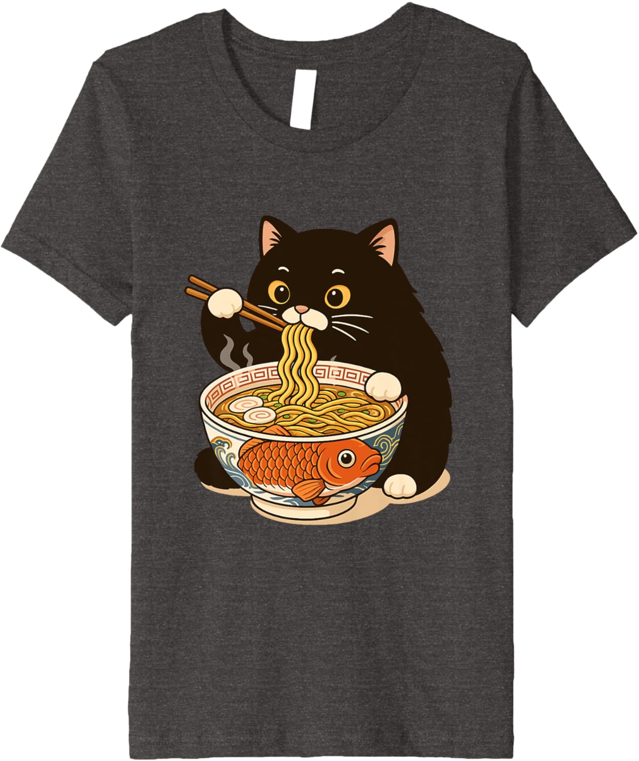 Fat Cat Ramen Anime Meme Eating Noodles Kawaii Premium