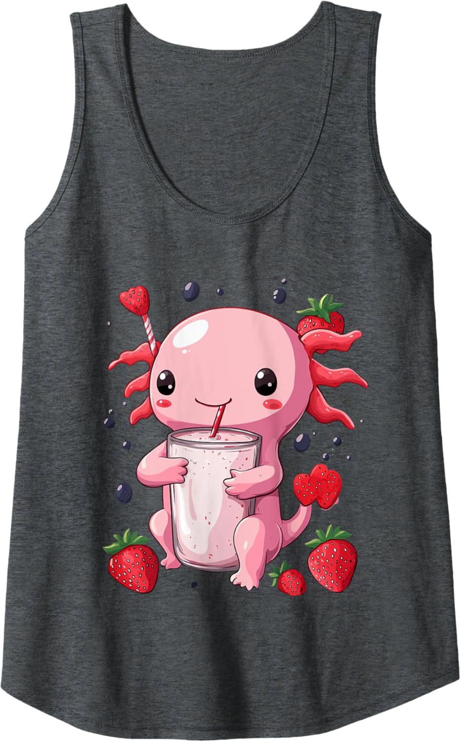 cute axolotl drinks bubble tea bubbletea anime kawaii Tank Top