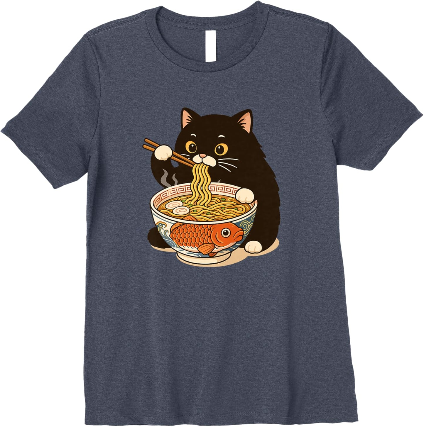 Fat Cat Ramen Anime Meme Eating Noodles Kawaii Premium