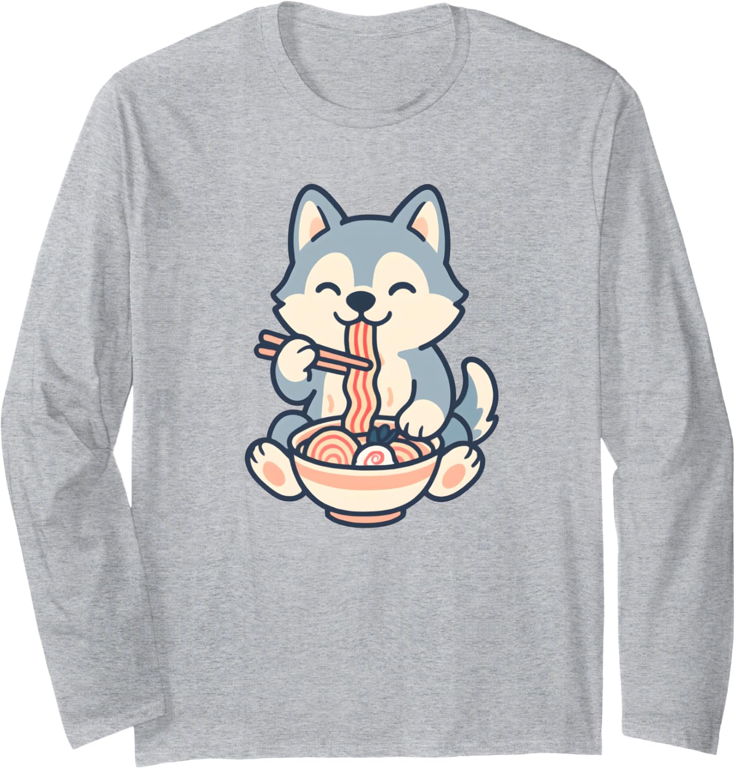 Husky Eating Ramen Noodles, Kawaii, Manga, Anime Long Sleeve