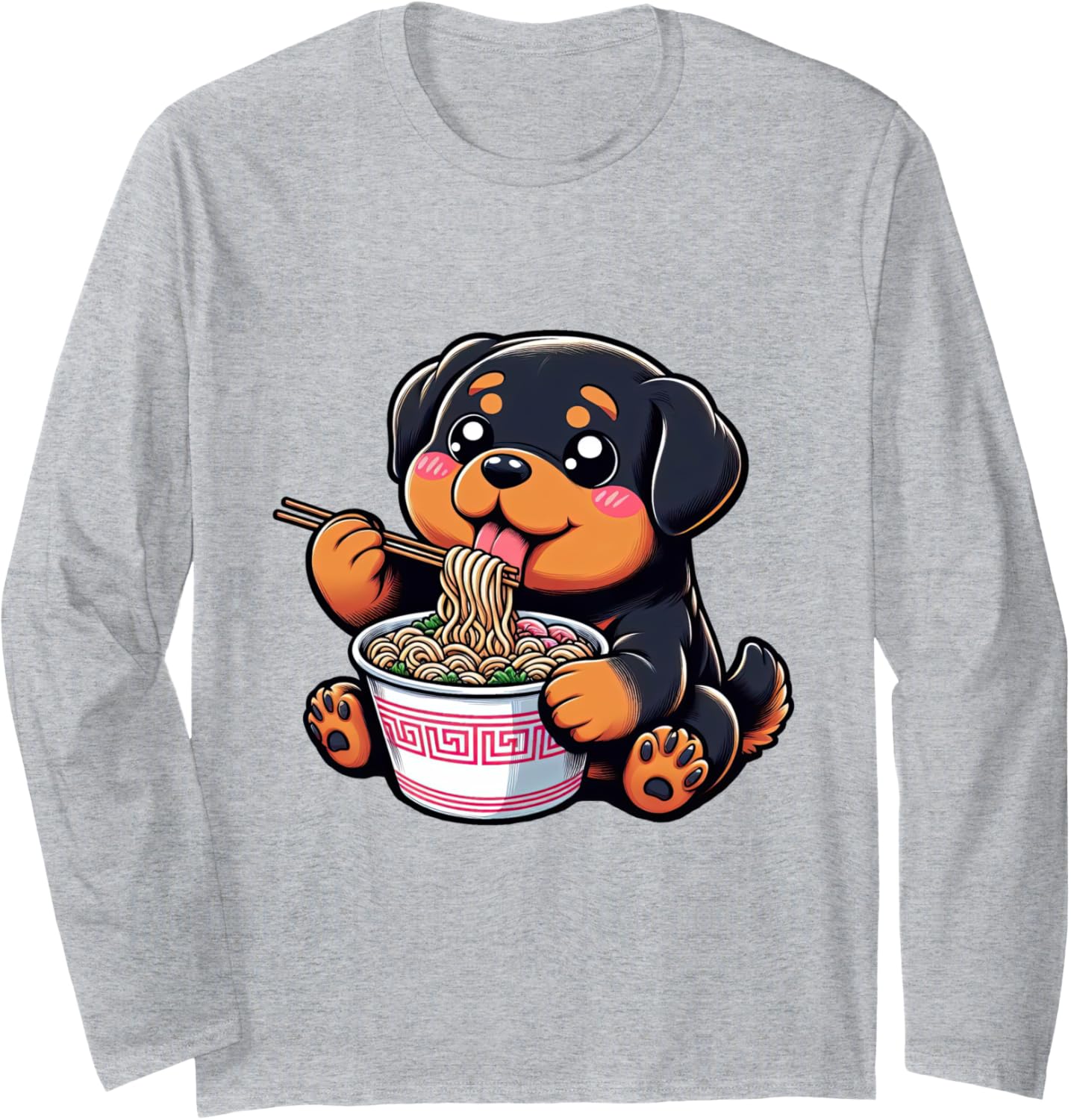 Anime Kawaii Rottweiler Dog Eating Ramen Noodles Teen Girl Long Sleeve